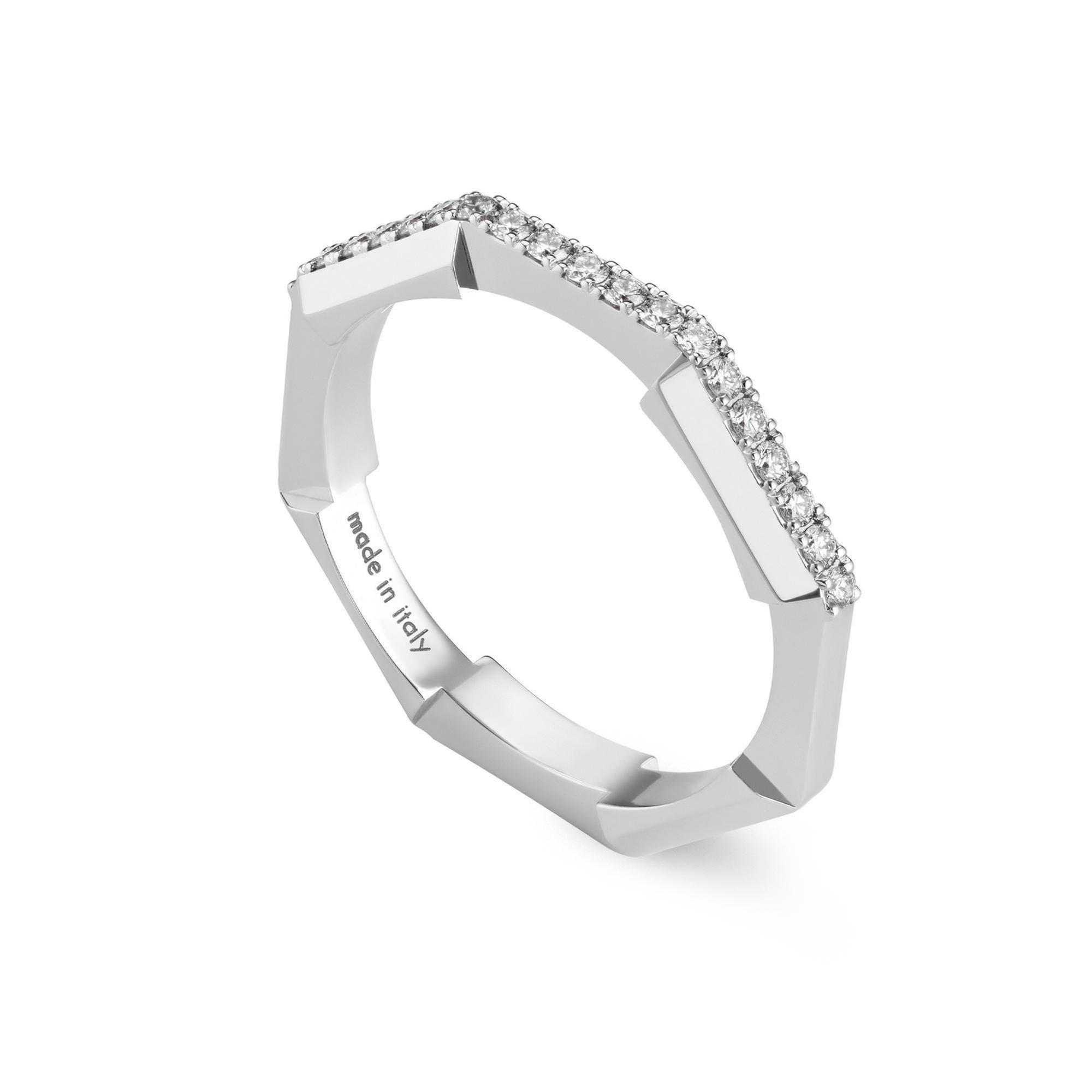 Gucci Link To Love Diamond Pave Ring in White Gold 1/6ctw - Size 7.25