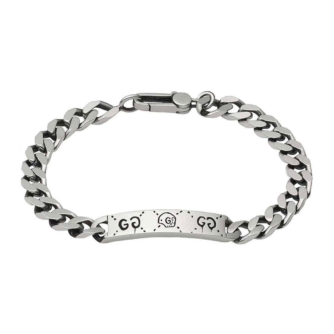 Men's Gucci Sterling Silver Ghost Motif ID Chain Bracelet