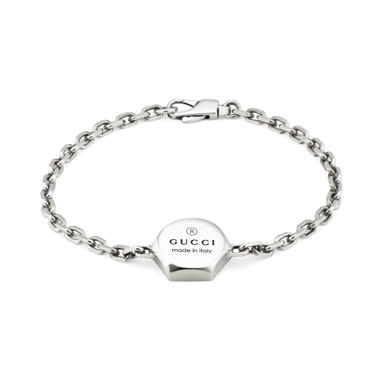 Gucci Trademark Thin Sterling Silver Link Bracelet - 6.7 Inches