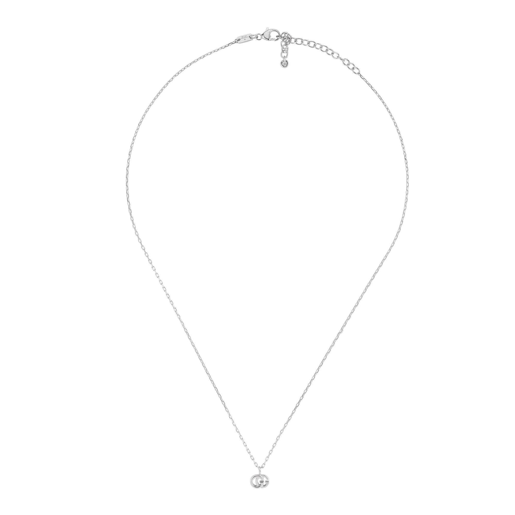Gucci White Gold Diamond Accent Running GG Pendant Necklace