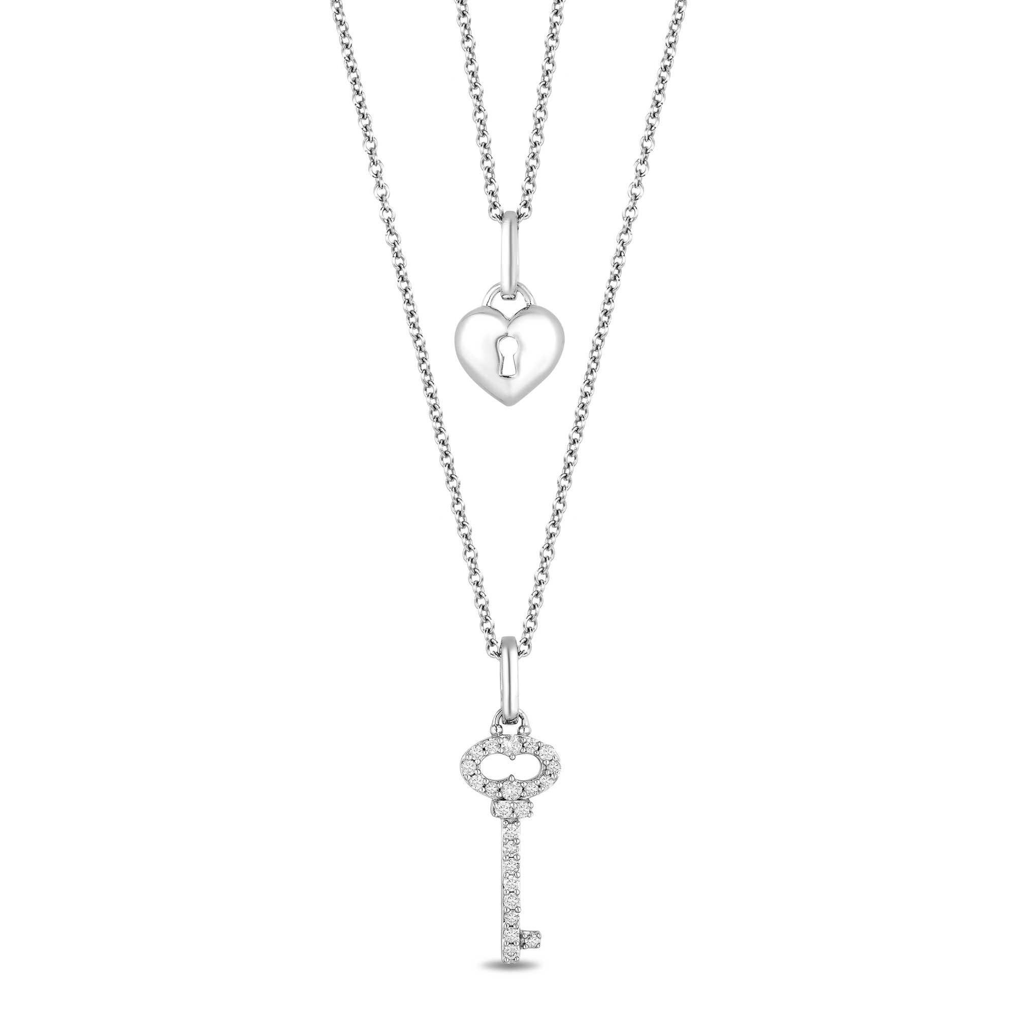 Hallmark Diamonds Heart Lock and Key Layered Necklace 1/5ctw