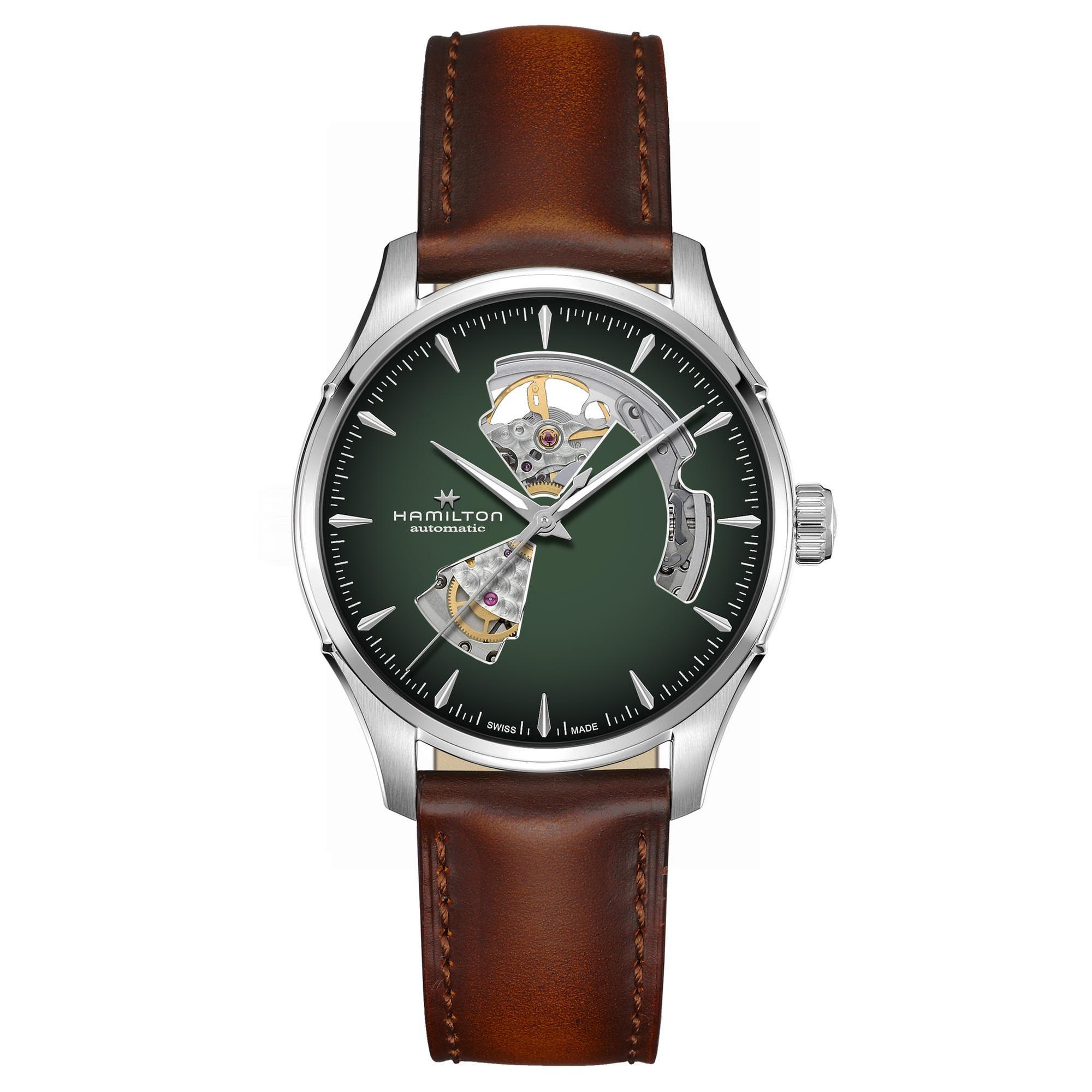 Hamilton Jazzmaster Open Heart Auto Green Dial Brown Leather Strap Watch | 40mm | H32675560