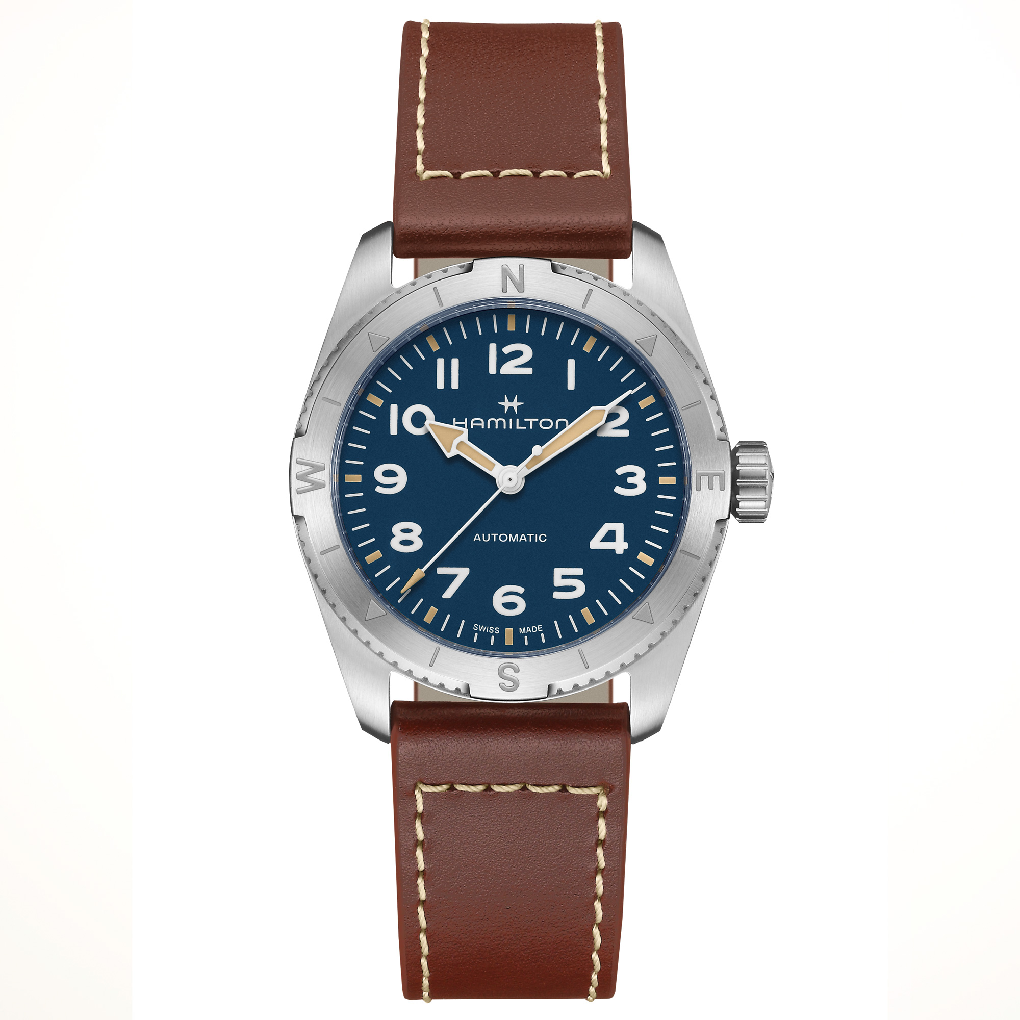 Khaki Field Expedition Auto Blue Dial Brown Leather Strap Watch | 37mm | - Hamilton H70225540