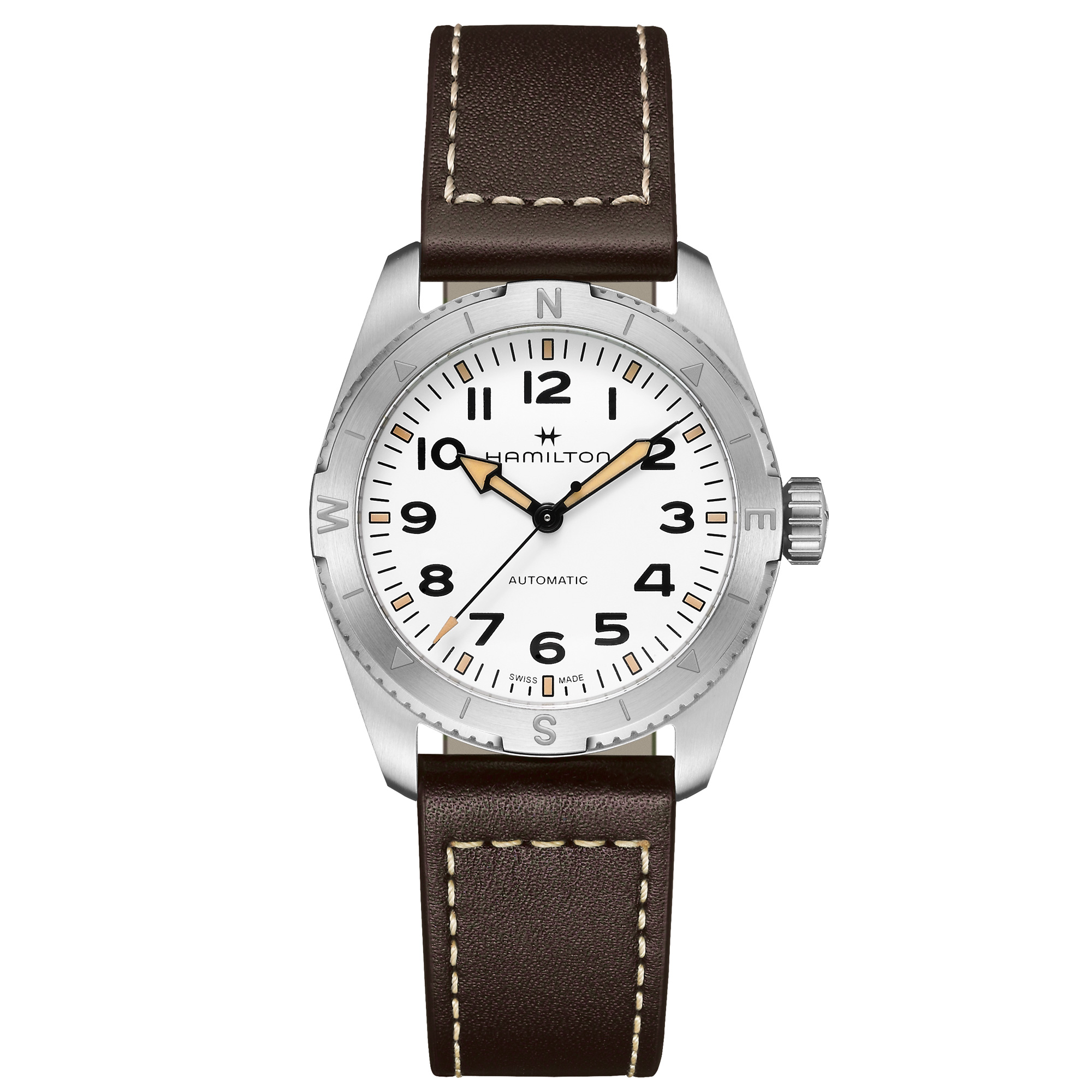 Khaki Field Expedition Auto White Dial Brown Leather Strap Watch | 37mm | - Hamilton H70225510