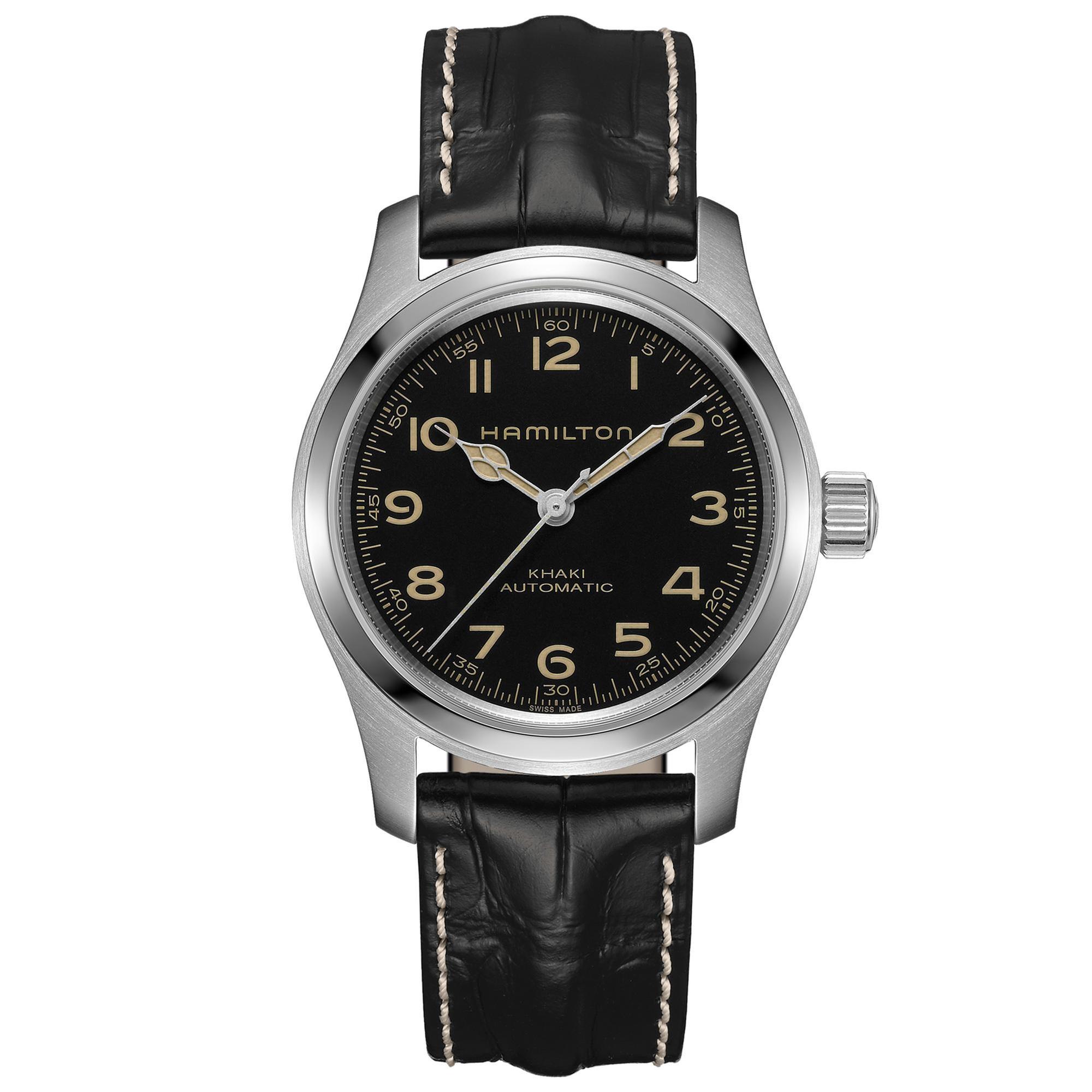Hamilton Khaki Field Murph Auto Interstellar Black Leather Watch 