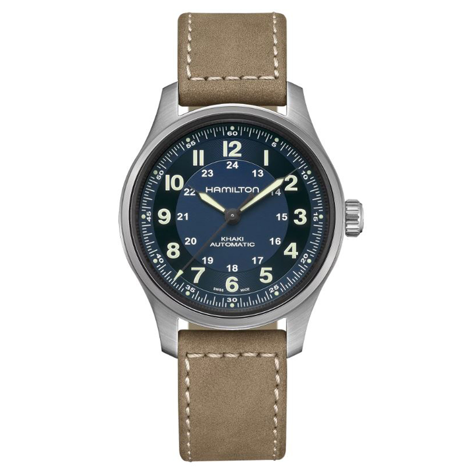 Hamilton Khaki Field Titanium Auto Blue Dial Leather Strap Watch 