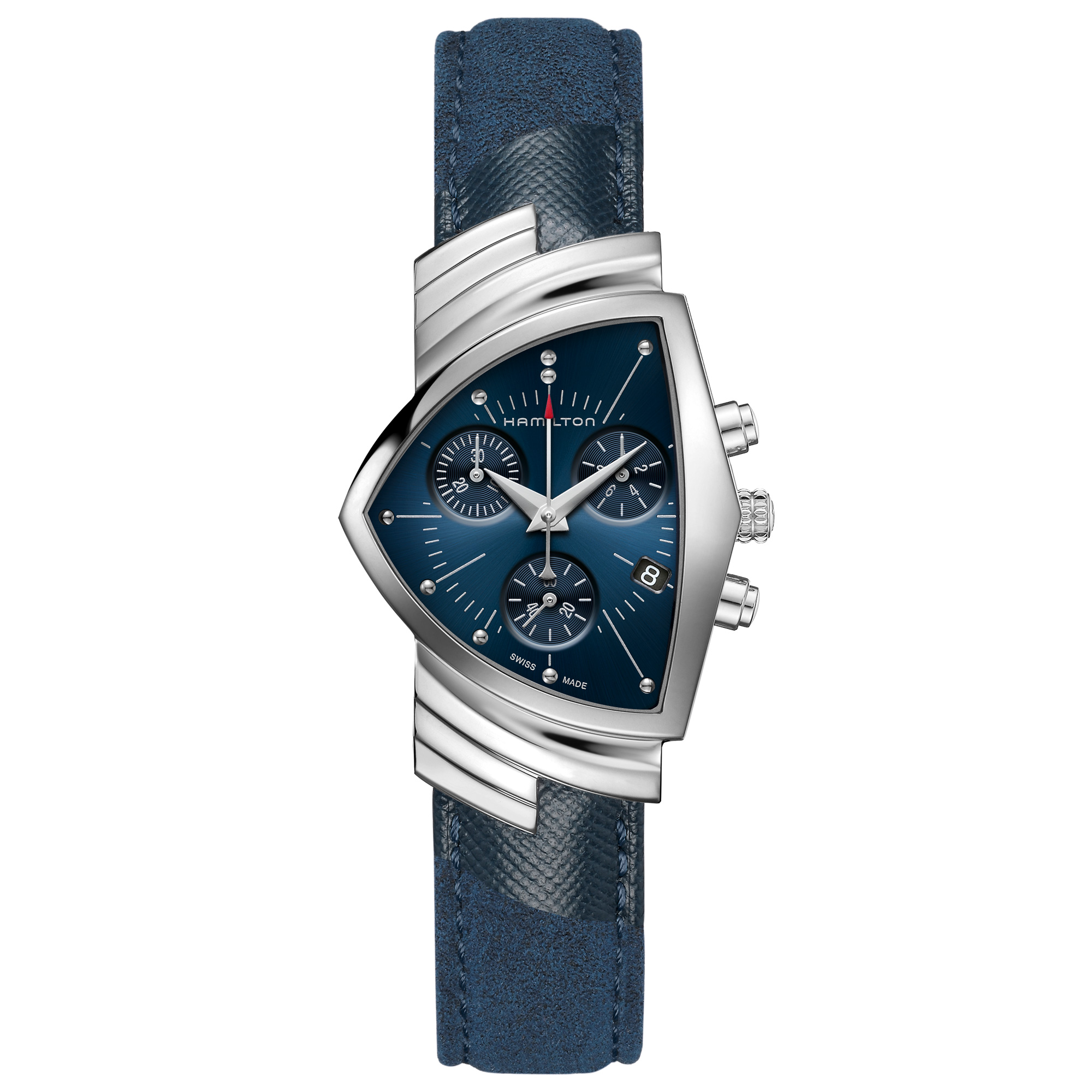 Hamilton  Ventura Chrono Quartz Blue Dial Blue Alcantara Strap Watch 32.3x50.3mm - H24432941