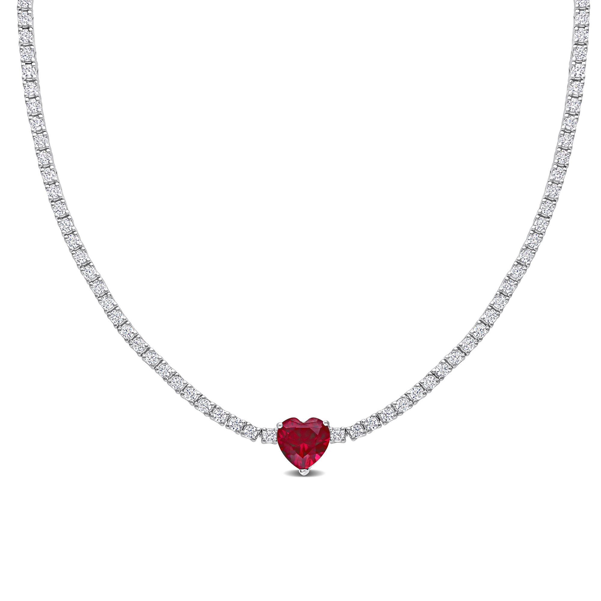 Heart-Shaped Created Ruby and Created White Sapphire Sterling Sil