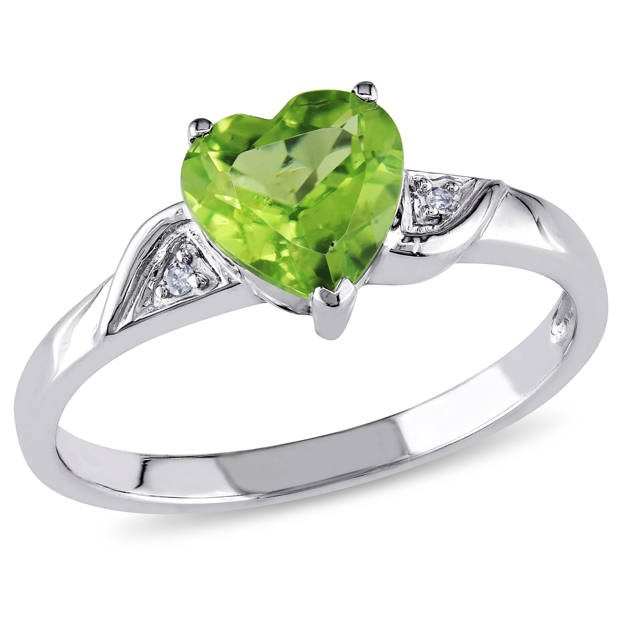 Heart Peridot and Diamond Accent White Gold Ring - Size 5