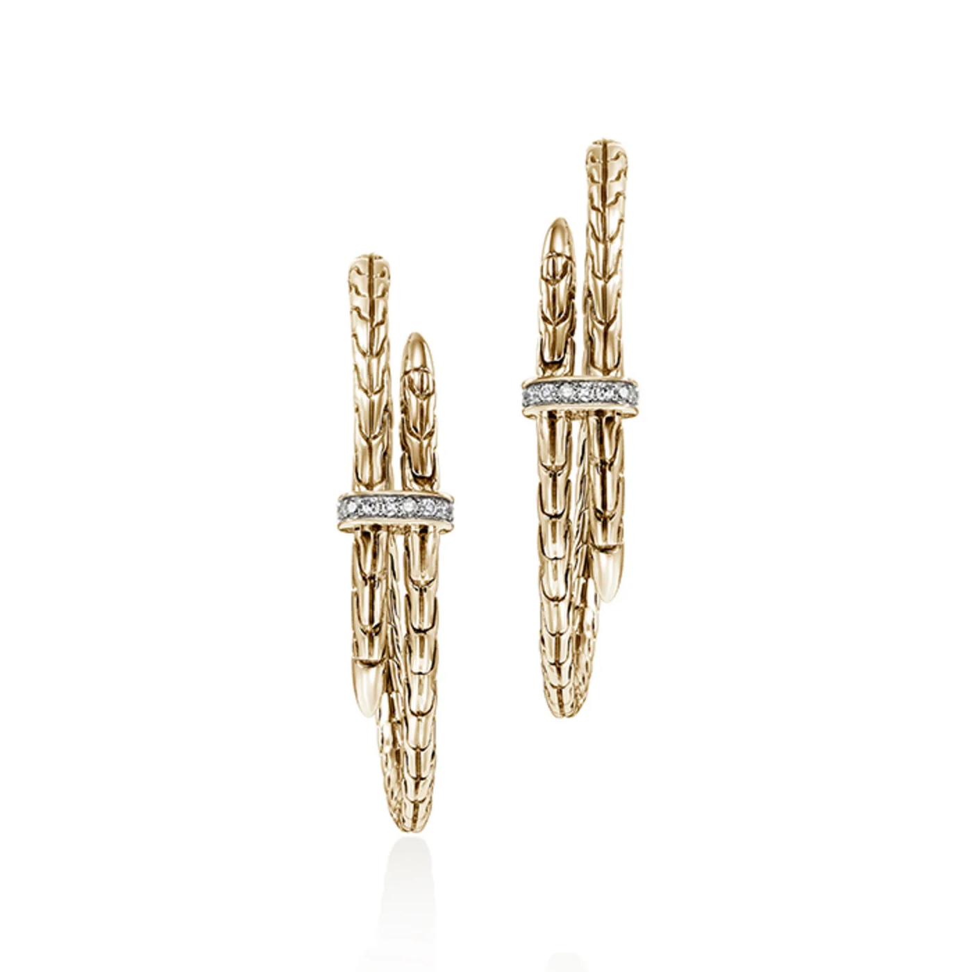 John Hardy  1/8ctw Diamond Spear 34mm Yellow Gold Hoop Earrings