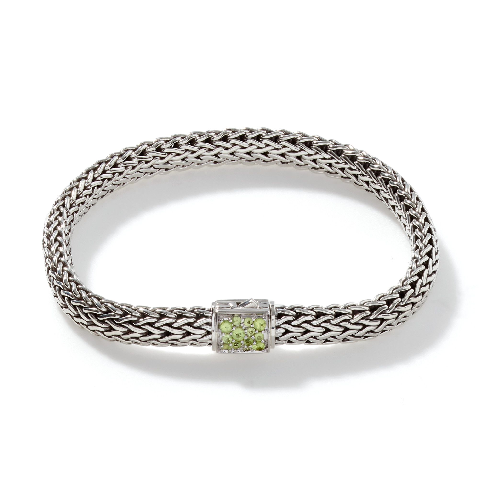 John Hardy Classic Chain Birthstone Collection Peridot and Black Sapphire Reversible Sterling Silver Bracelet | 6.5mm | Small -  BBS90422RVBLS2PEXUS