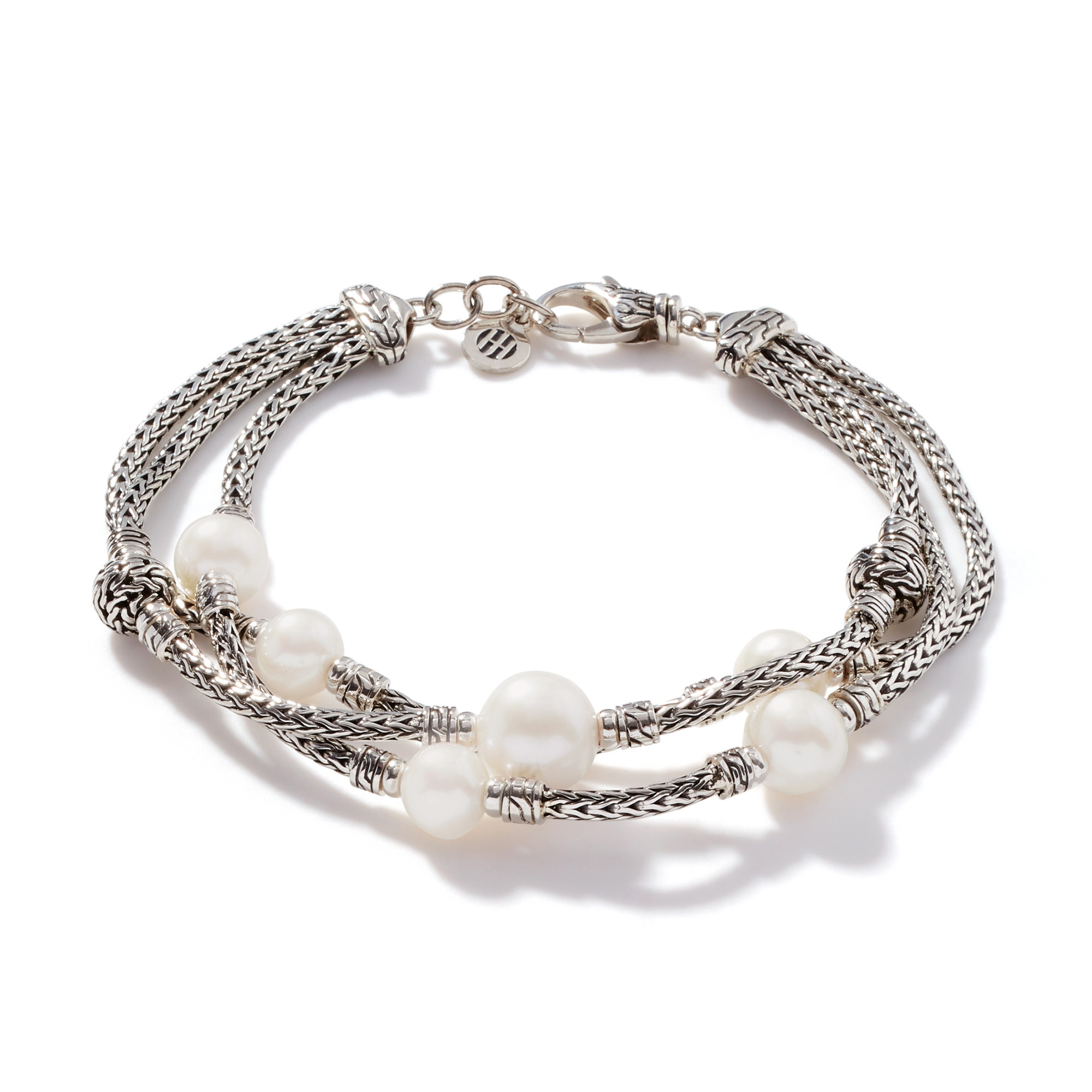 John Hardy Classic Chain Pearl Triple Row Bracelet in Sterling Si