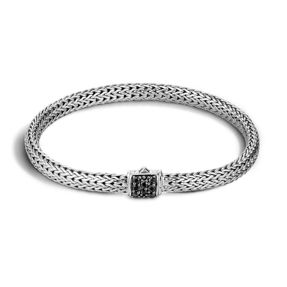 John Hardy Classic Chain 5mm Bracelet in Sterling Silver with Black Sapphires - Medium