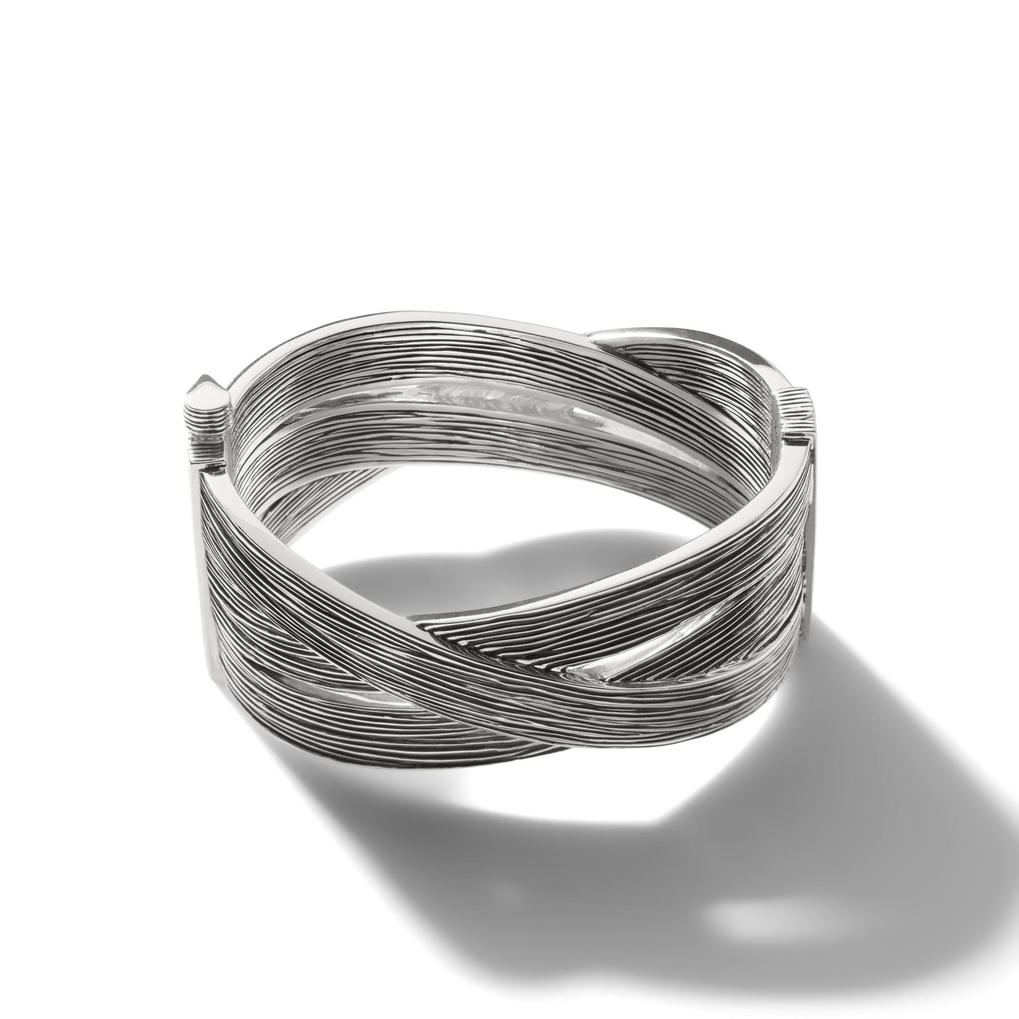 John Hardy Bamboo Striated Sterling Silver Hinged Bangle Bracelet
