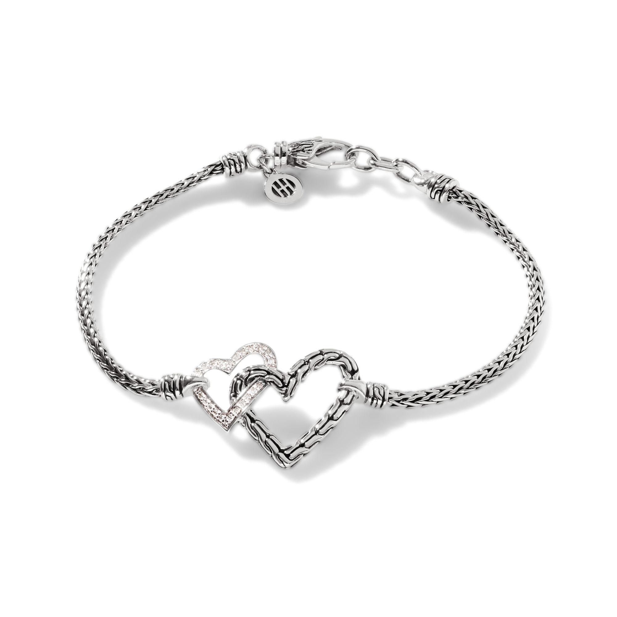 John Hardy Manah Pave Diamond Interlocking Heart Sterling Silver 