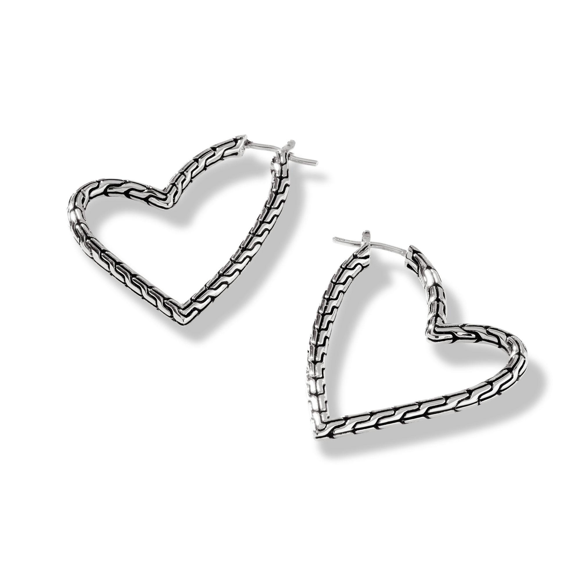 John Hardy Manah Heart Sterling Silver Hoop Earrings | 39.5mm