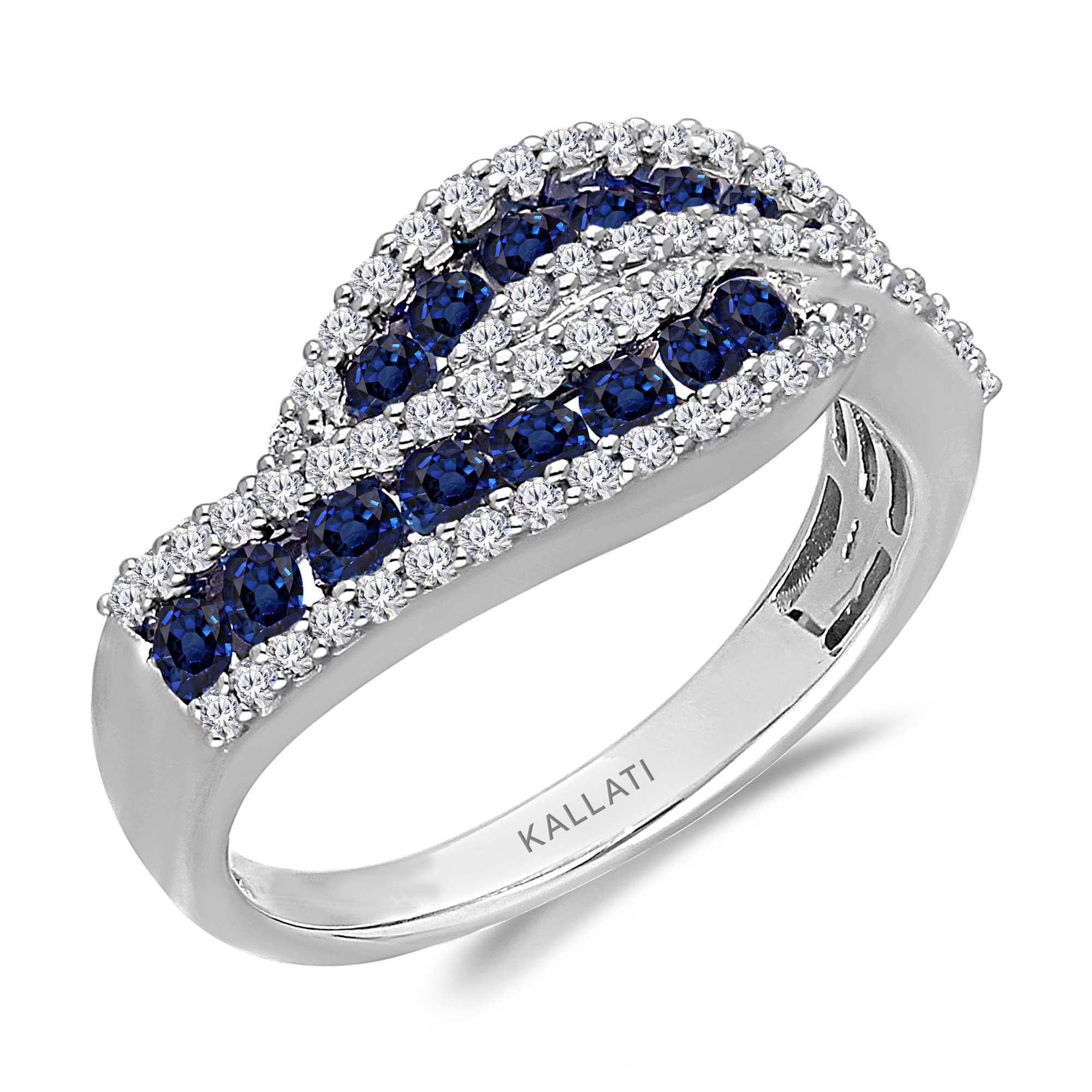 Kallati Blue Sapphire and Diamond Swirl Ring 1/3ctw