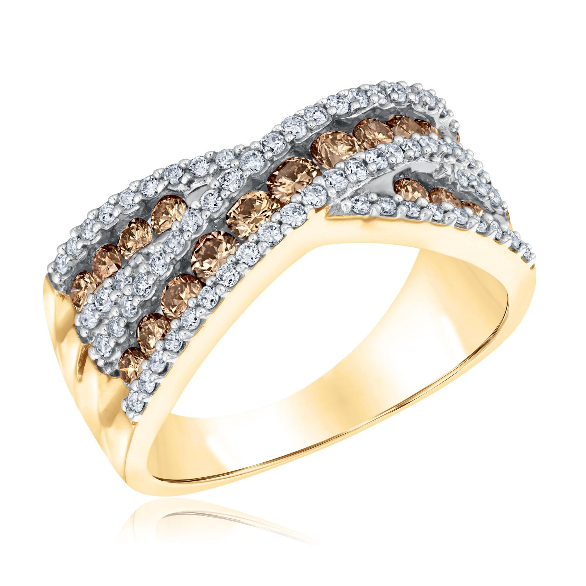 Kallati Diamond and Coco Diamond Yellow Gold Crossover Ring 1 1/6ctw