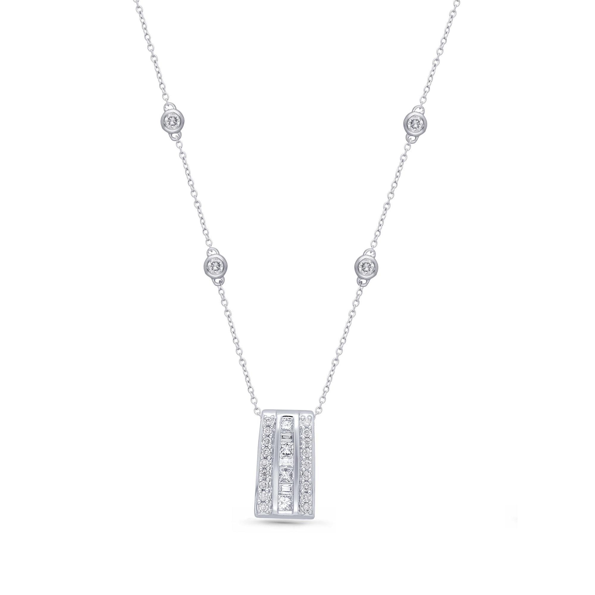 Kallati Multi-Row Diamond Pendant Necklace 7/8ctw
