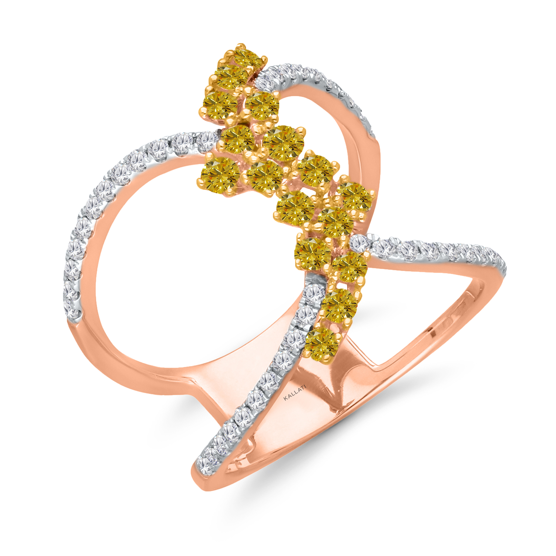 Kallati Rose Gold Fancy Yellow and White Diamond Ring 3/4ctw
