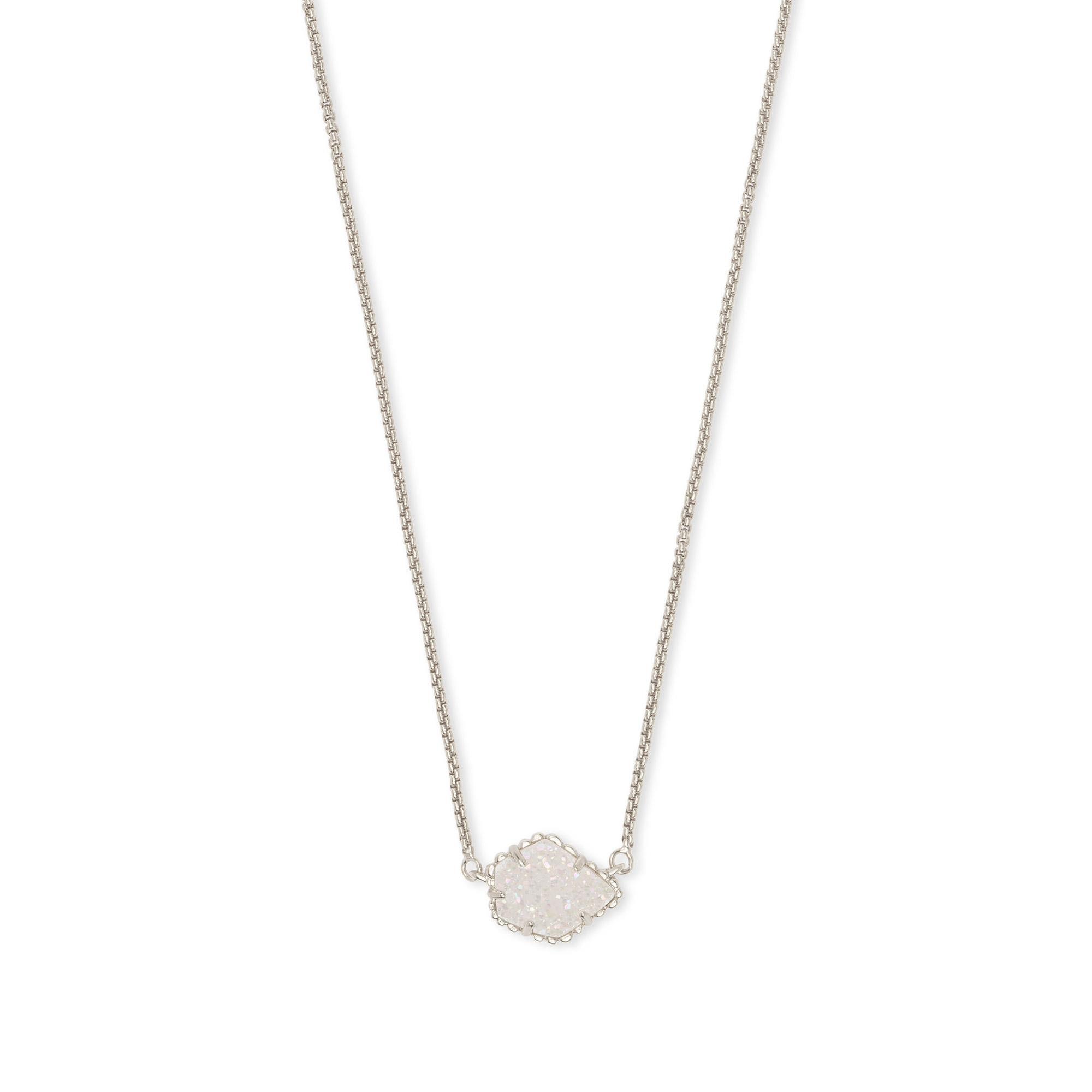 Kendra Scott Tess Pendant Necklace in Iridescent Drusy, Rhodium-P
