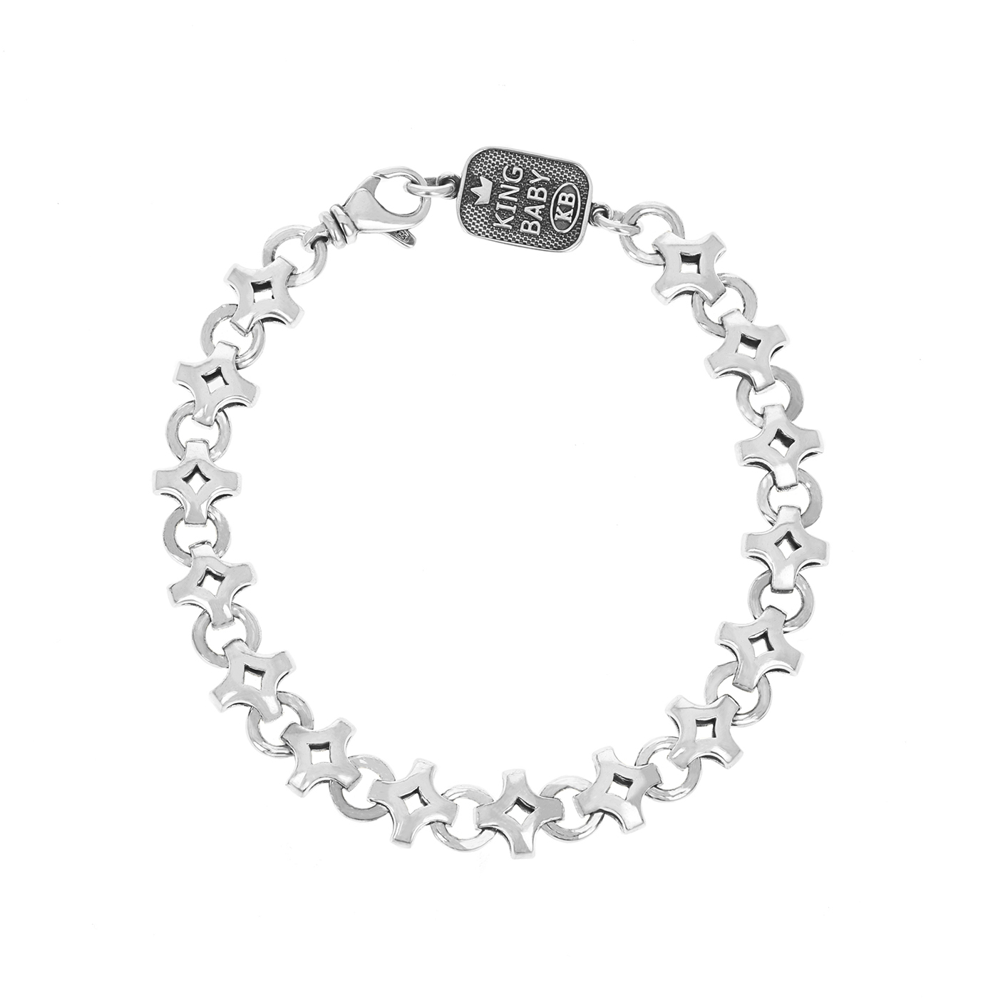 King Baby Diamond Shaped Link Sterling Silver Chain Bracelet | 8.75 Inches