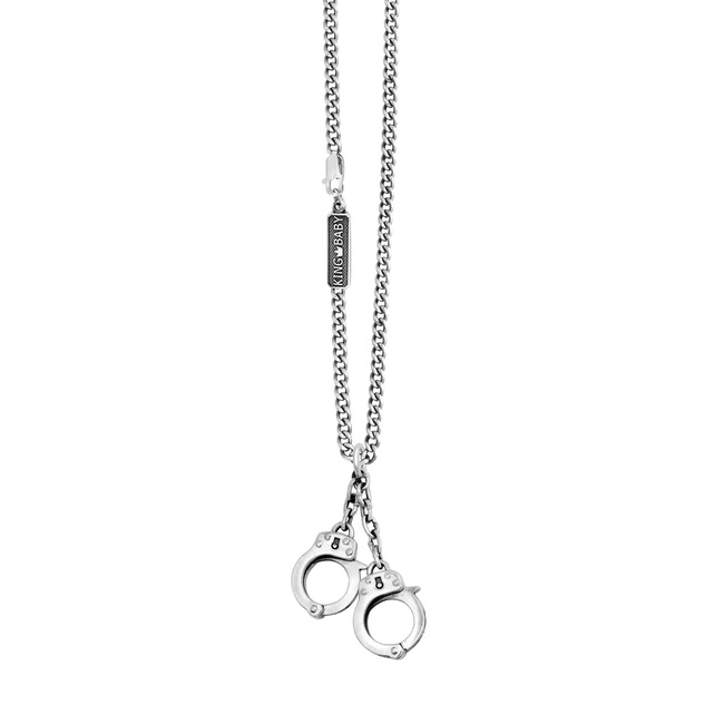 King Baby Handcuffs Sterling Silver Pendant Necklace | 24 Inches -  K10-5462