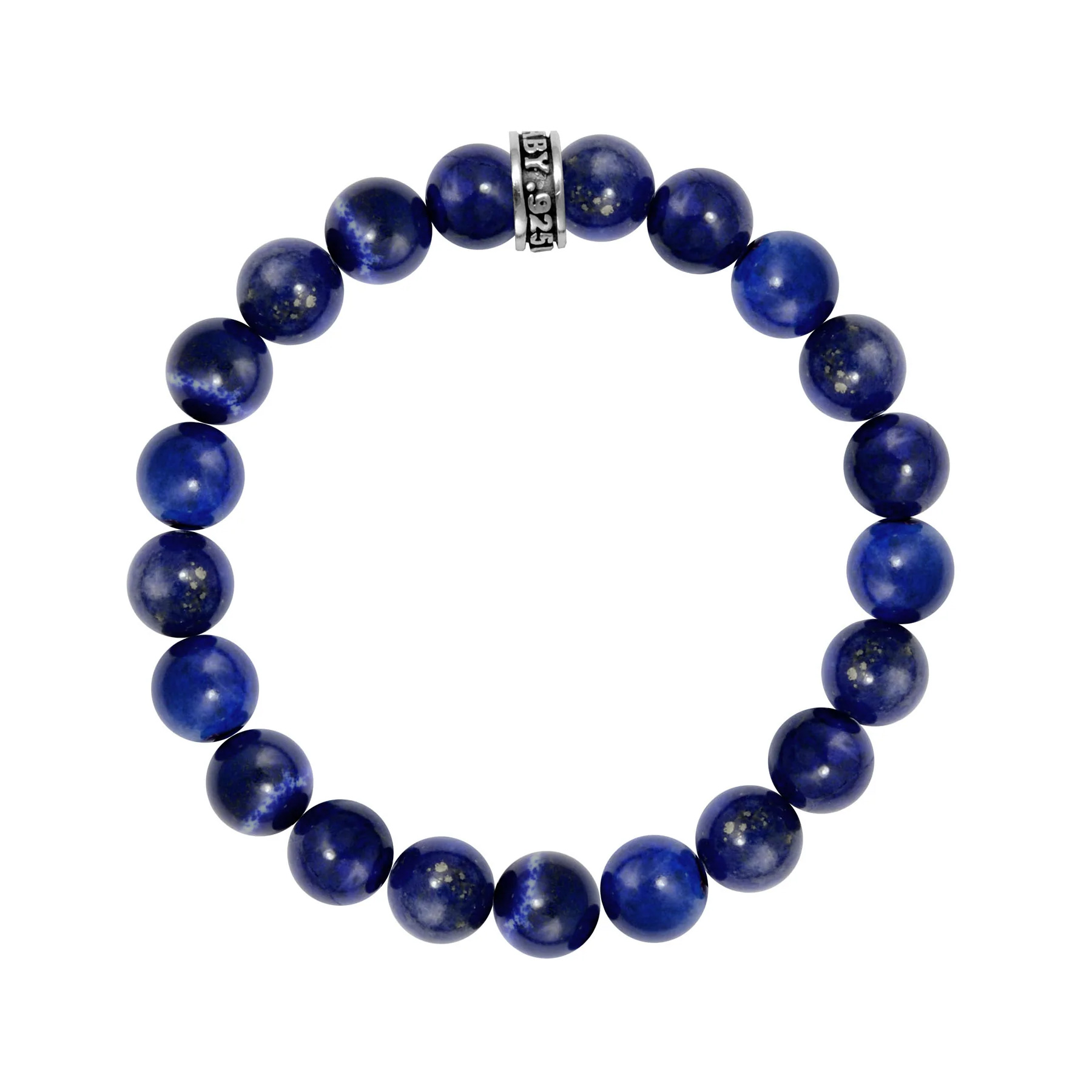 King Baby Lapis and Sterling Silver Logo Ring Beaded Bracelet | 10mm | 8.75 Inches -  K40-5804-D