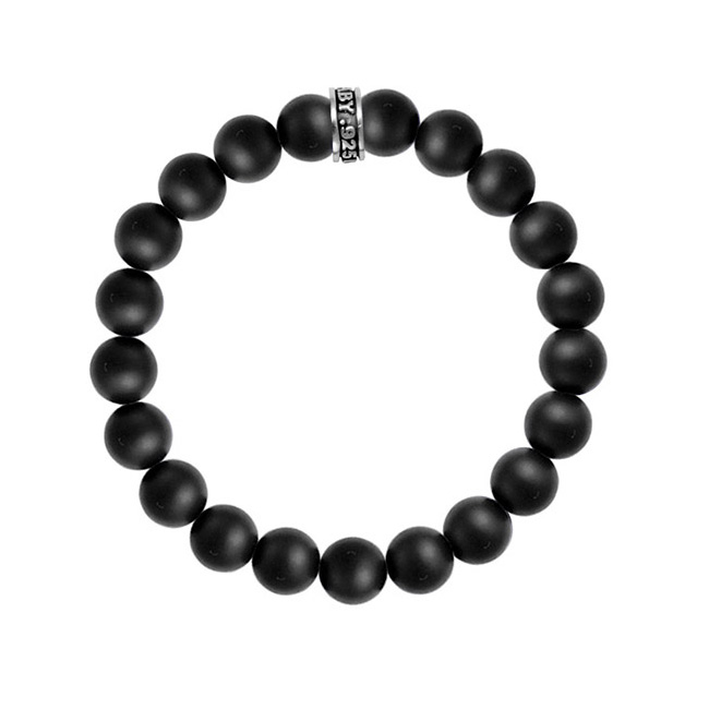 King Baby Onyx and Sterling Silver Logo Ring Beaded Bracelet | 10mm | 8.75 Inches -  K40-5804-I-8.75