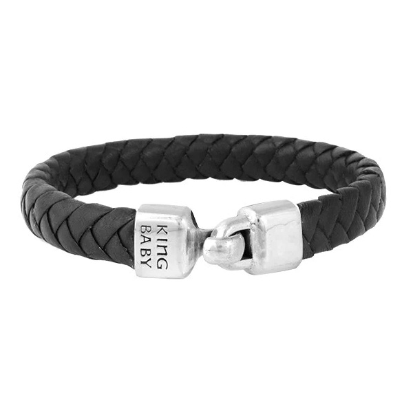 King Baby Small Braided Leather and Sterling Silver Hook Clasp Bracelet | 8.75 Inches -  K42-5182