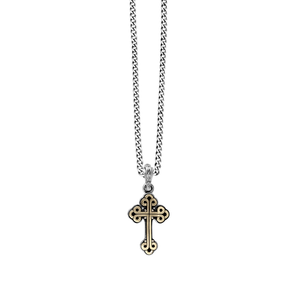 King Baby Small Traditional Cross Brass Alloy and Sterling Silver Pendant Necklace | 24 Inches -  K10-5436