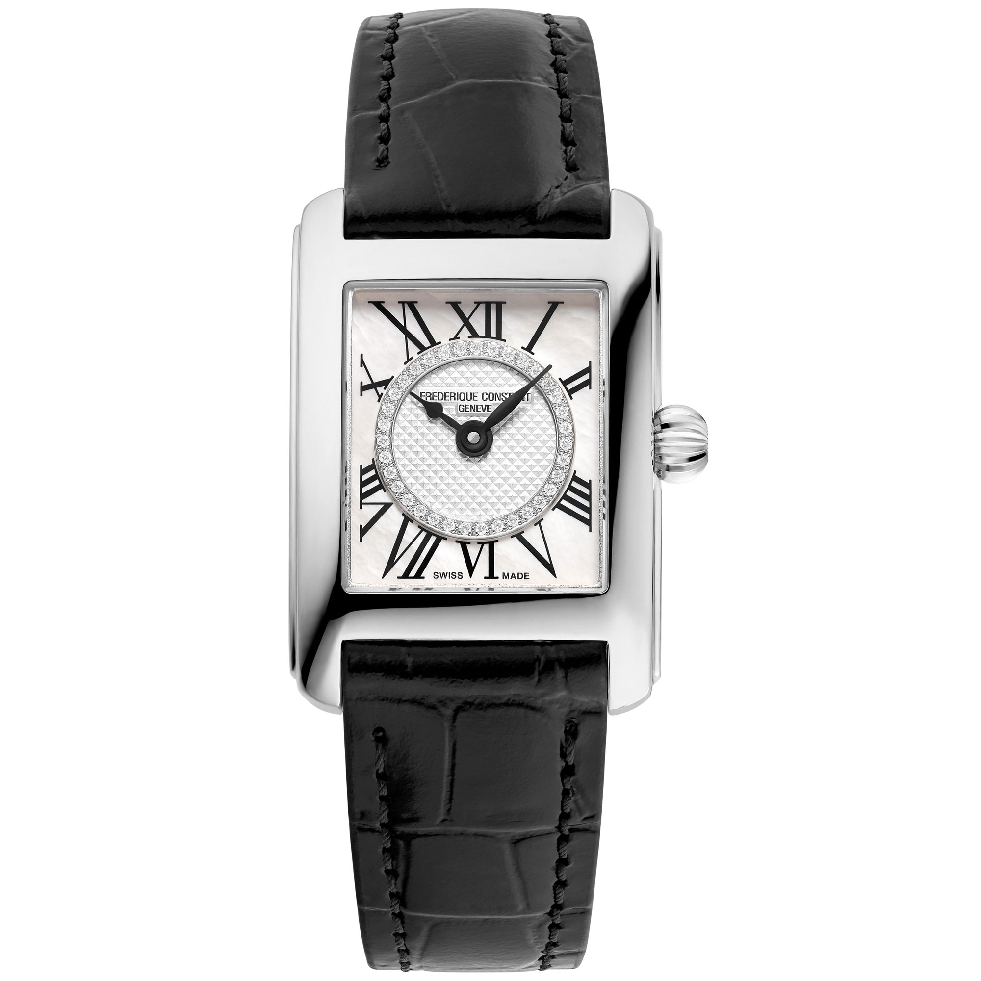 Ladies'  Classics Carree Diamond Dial Black Leather Strap Watch | - Frederique Constant FC-200MPDC16-BL