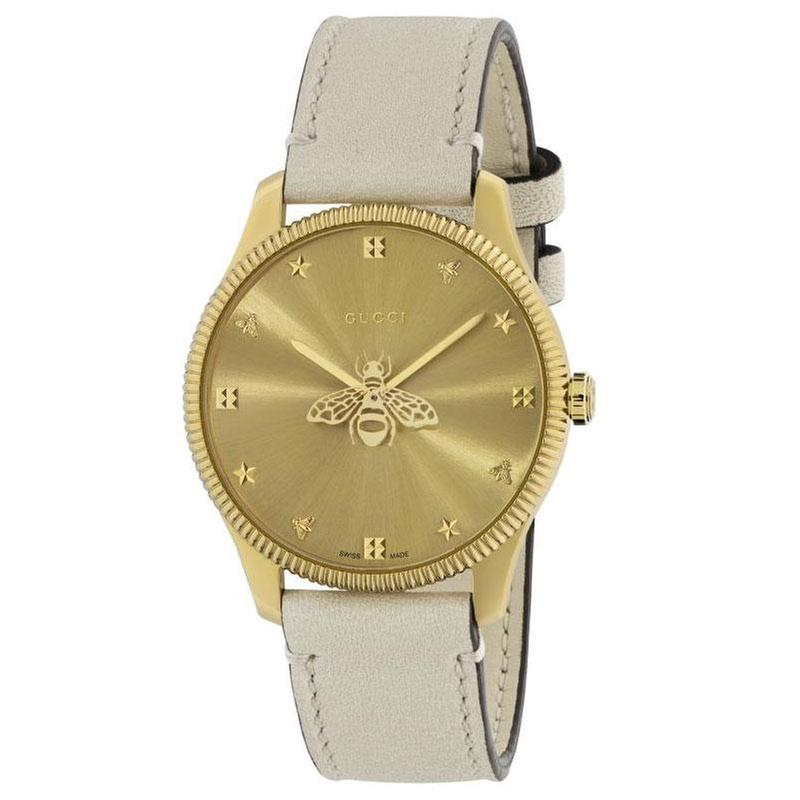 Ladies'  G-Timeless Gold-Tone Dial White Leather Strap Watch, 36mm - Gucci YA1264180