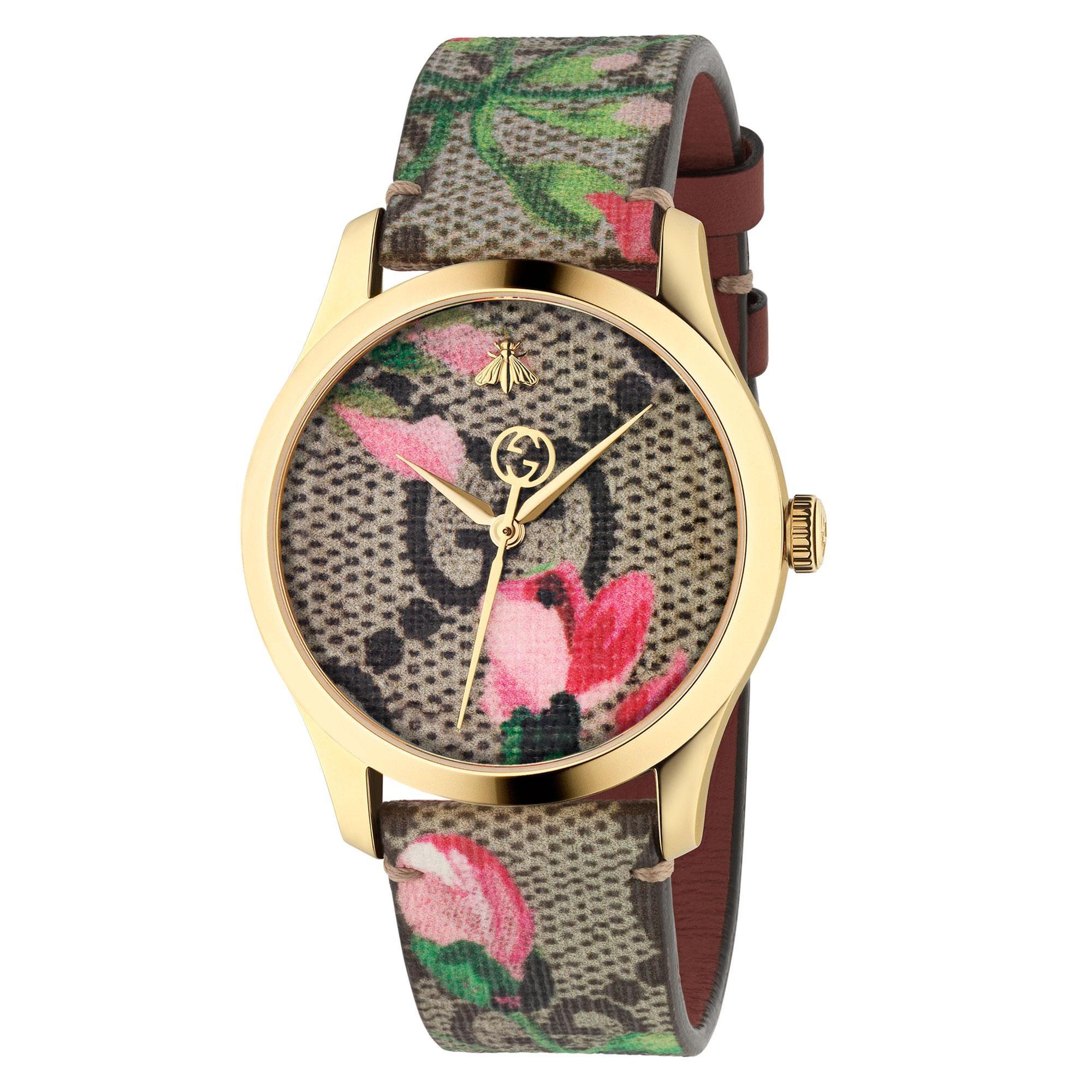 Ladies'  G-Timeless Pink Blooms Canvas Strap Watch - Gucci YA1264038A