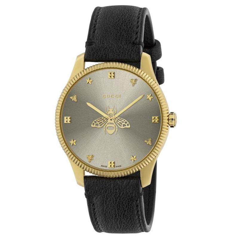 Ladies'  G-Timeless Silver-Tone Dial Black Leather Strap Watch, 36mm - Gucci YA1264181