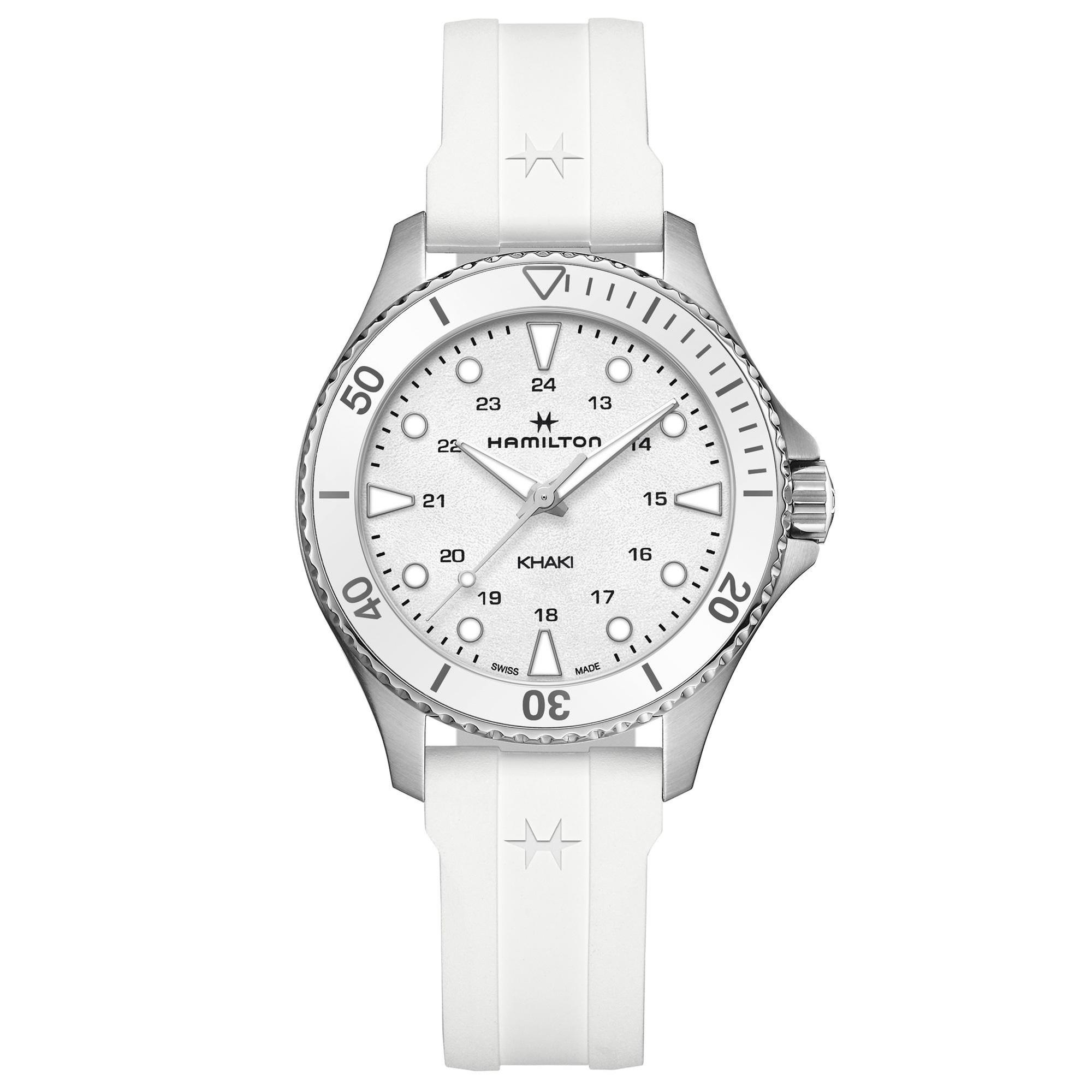 Ladies'  Khaki Navy Scuba Quartz White Rubber Strap Watch - Hamilton H82221310
