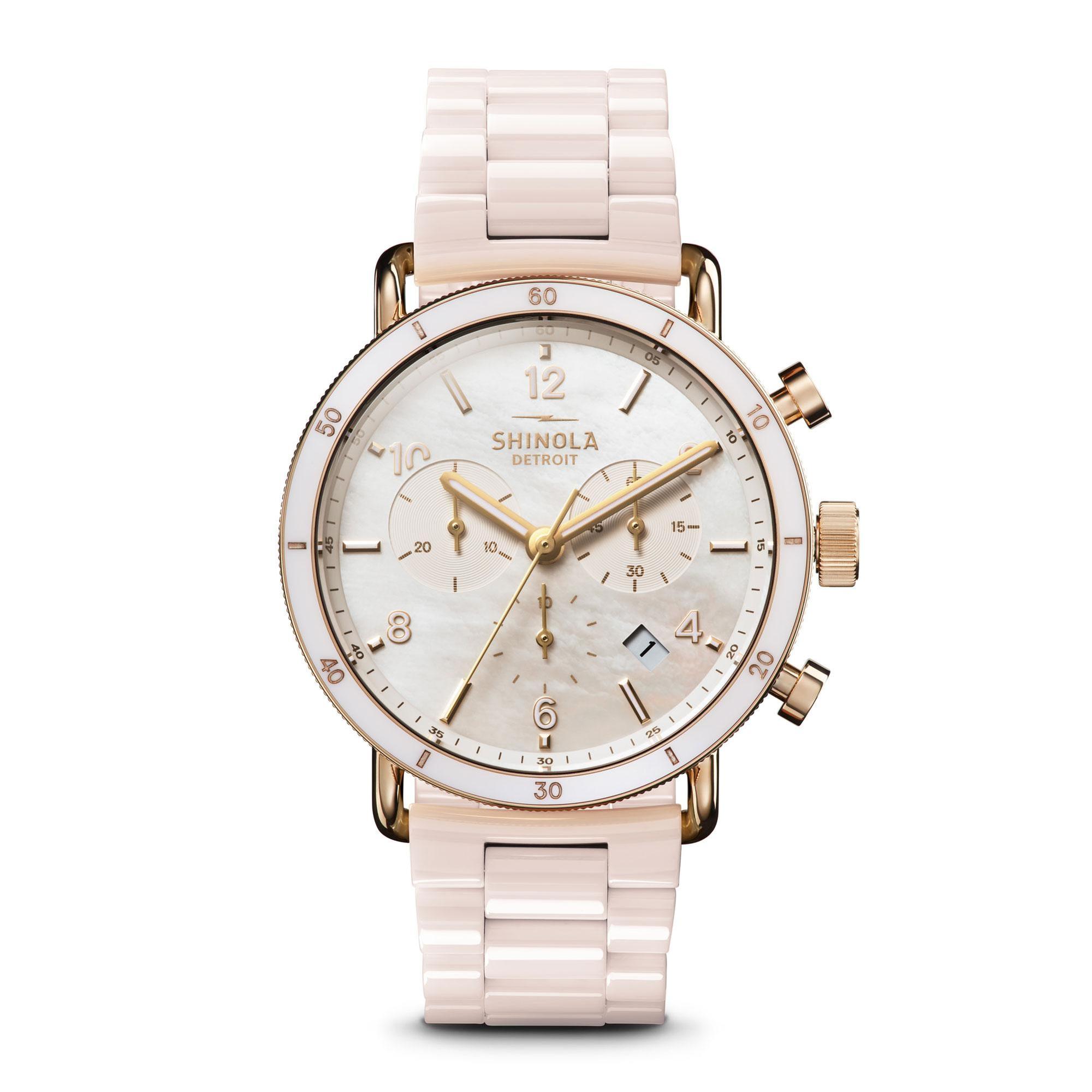 Shinola Ladies The Canfield Sport Blush Ceramic Bracelet Watch S0120230478 1036$