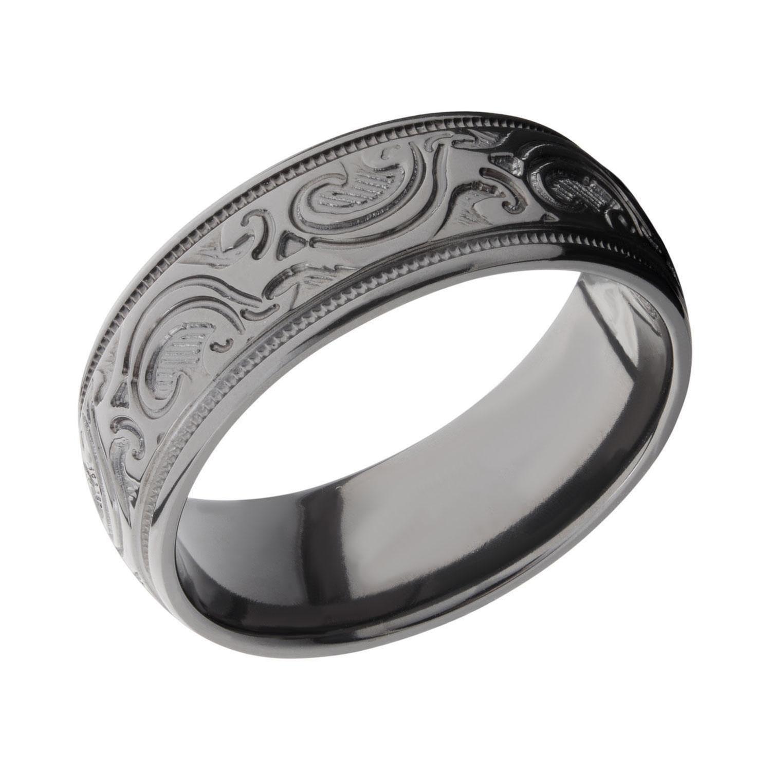 Lashbrook Black Zirconium Scroll Design Domed Comfort Fit Band, 8