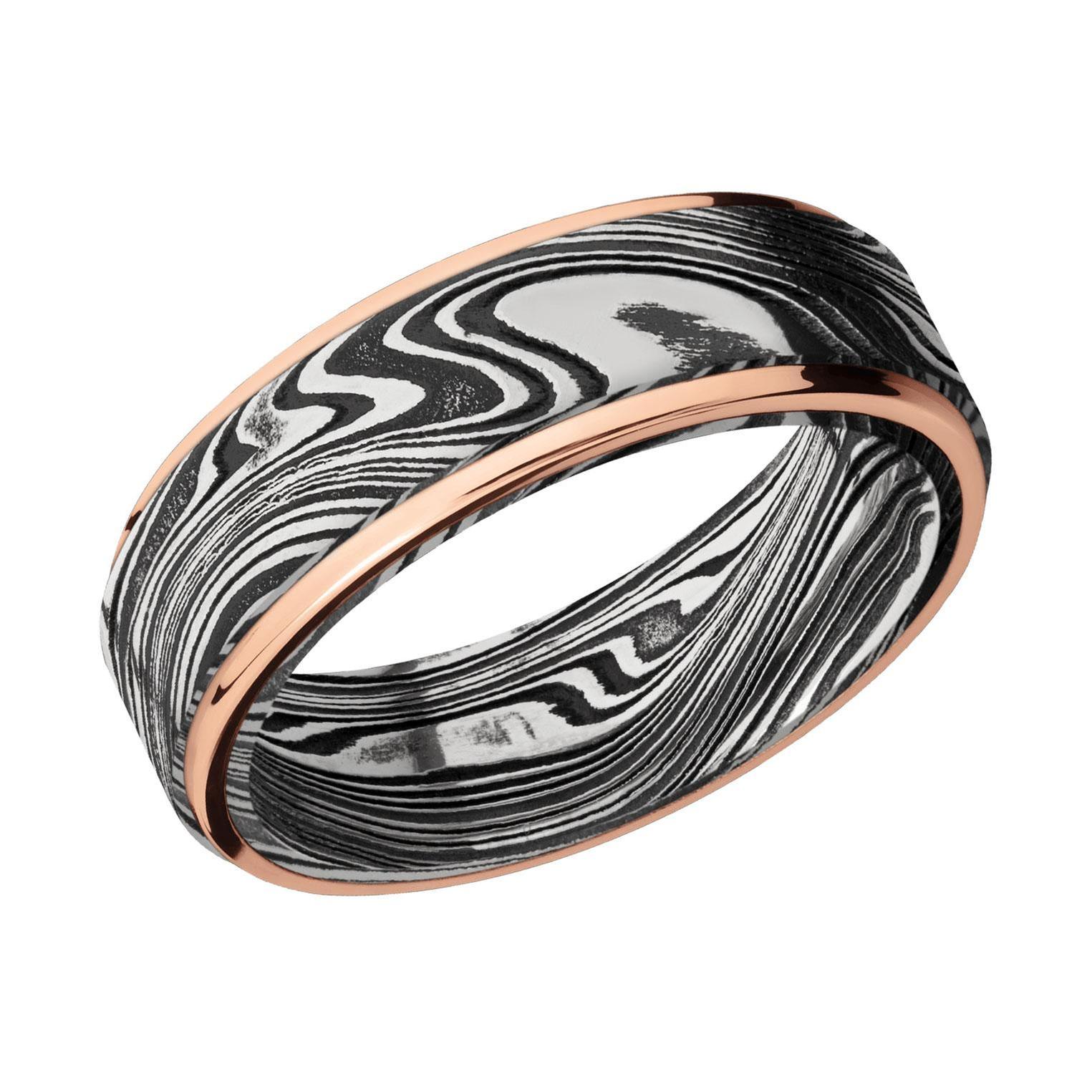 Lashbrook Marble Damascus Steel and Rose Gold Edge Comfort Fit Band, 8mm