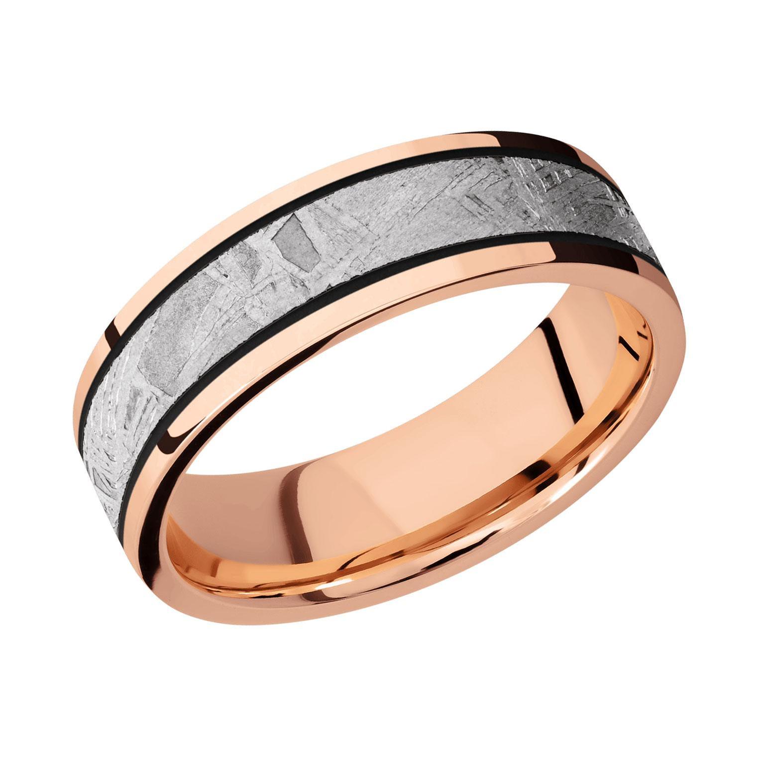 Lashbrook Rose Gold with Meteorite and Black Cerakote Inlay Comfort Fit Band, 7mm