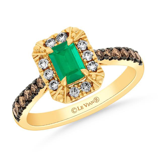 Le Vian(R) 1/2ctw Chocolate Diamonds(R) and Nude Diamonds(tm) Costa Smeralda Emeralds(tm) 14k Honey Gold(tm) Ring