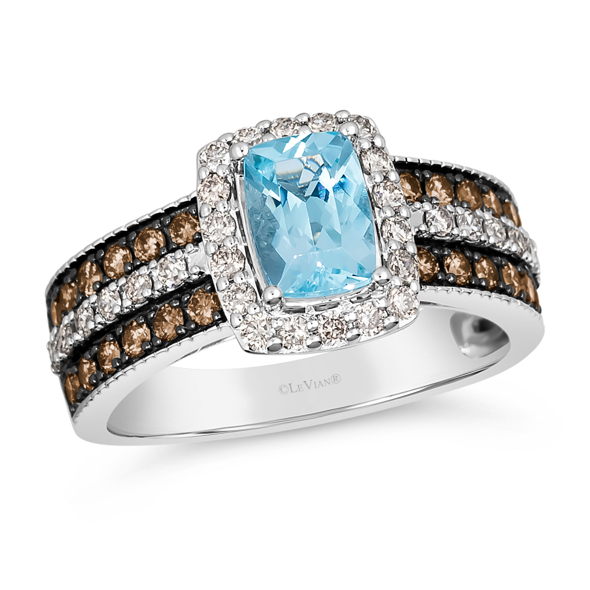 Le Vian(R) 3/4ctw Chocolate Diamonds(R) and Nude Diamonds(tm) Blue Topaz 14k Vanilla Gold(R) Ring