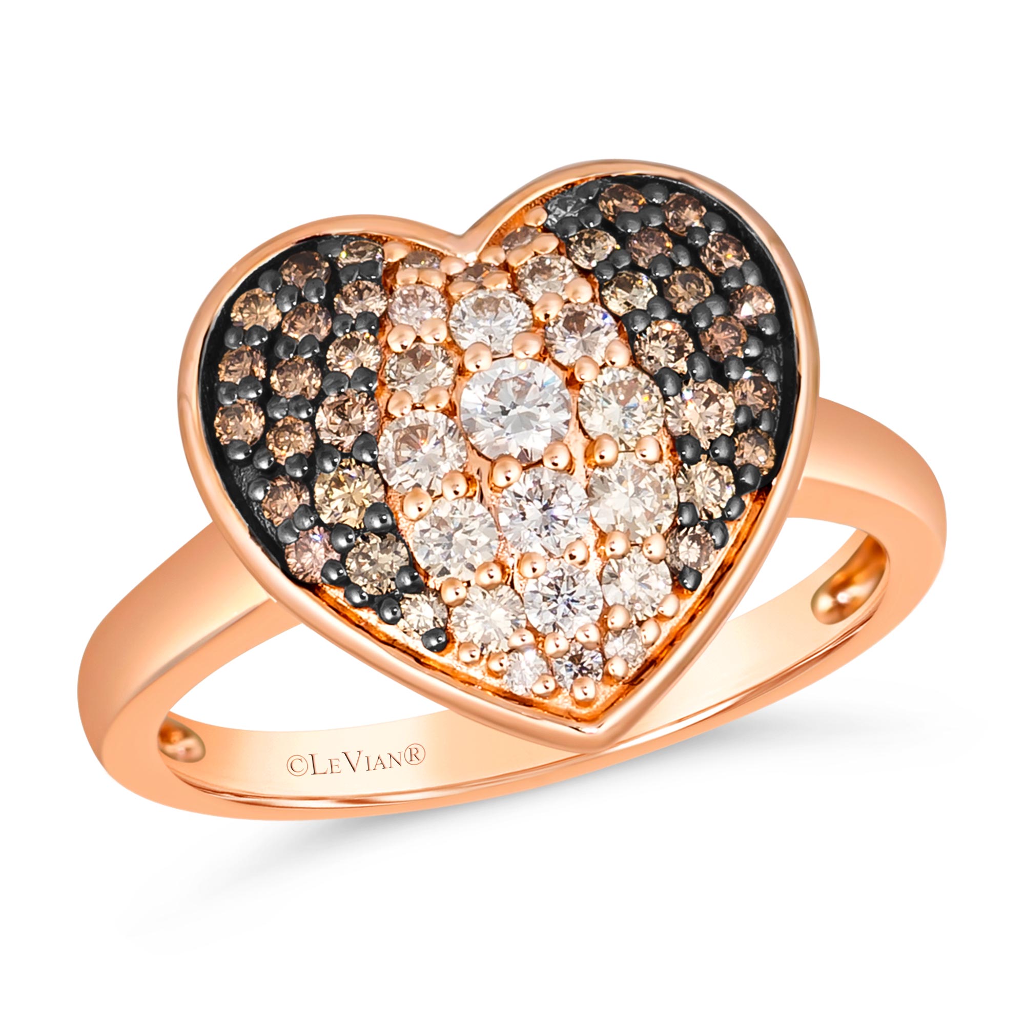 Le Vian(R) 5/8ctw Chocolate Ombre Diamonds(R) and Vanilla Diamonds(tm) in 14k Strawberry Gold(R) Heart Ring | Size 7 -  TRTC 2E