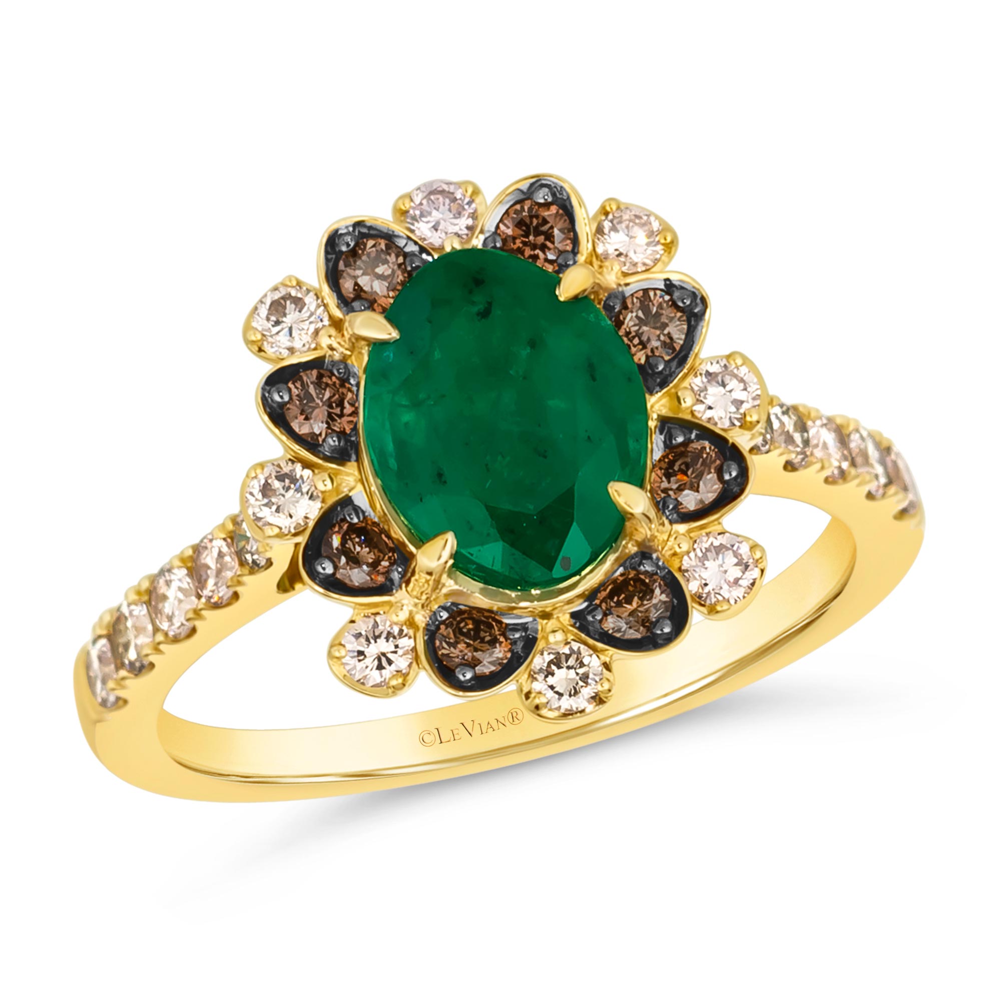 Le Vian(R) Costa Smeralda Emeralds(tm) 5/8ctw Nude Diamonds(tm) and Chocolate Diamonds(R) 14k Honey Gold(tm) Ring | Size 7 -  LACG 17
