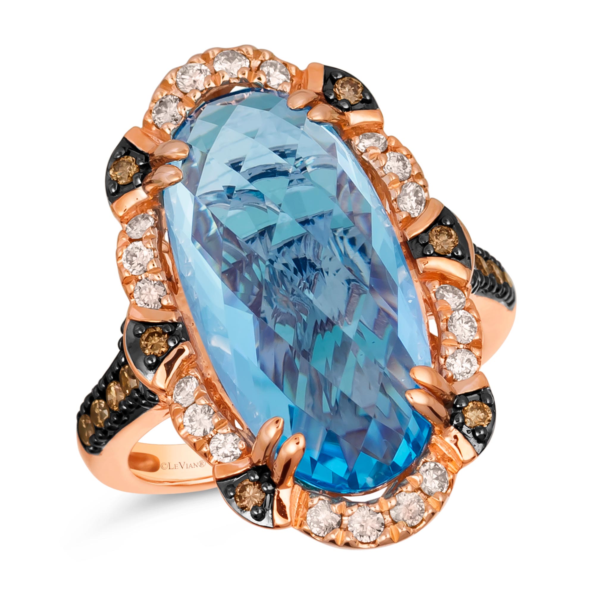 Le Vian(R) Deep Sea Blue Topaz(tm) 5/8ctw Nude Diamonds(tm) and Chocolate Diamonds(R) 14k Strawberry Gold(R) Ring | Size 7 -  BVSP 18