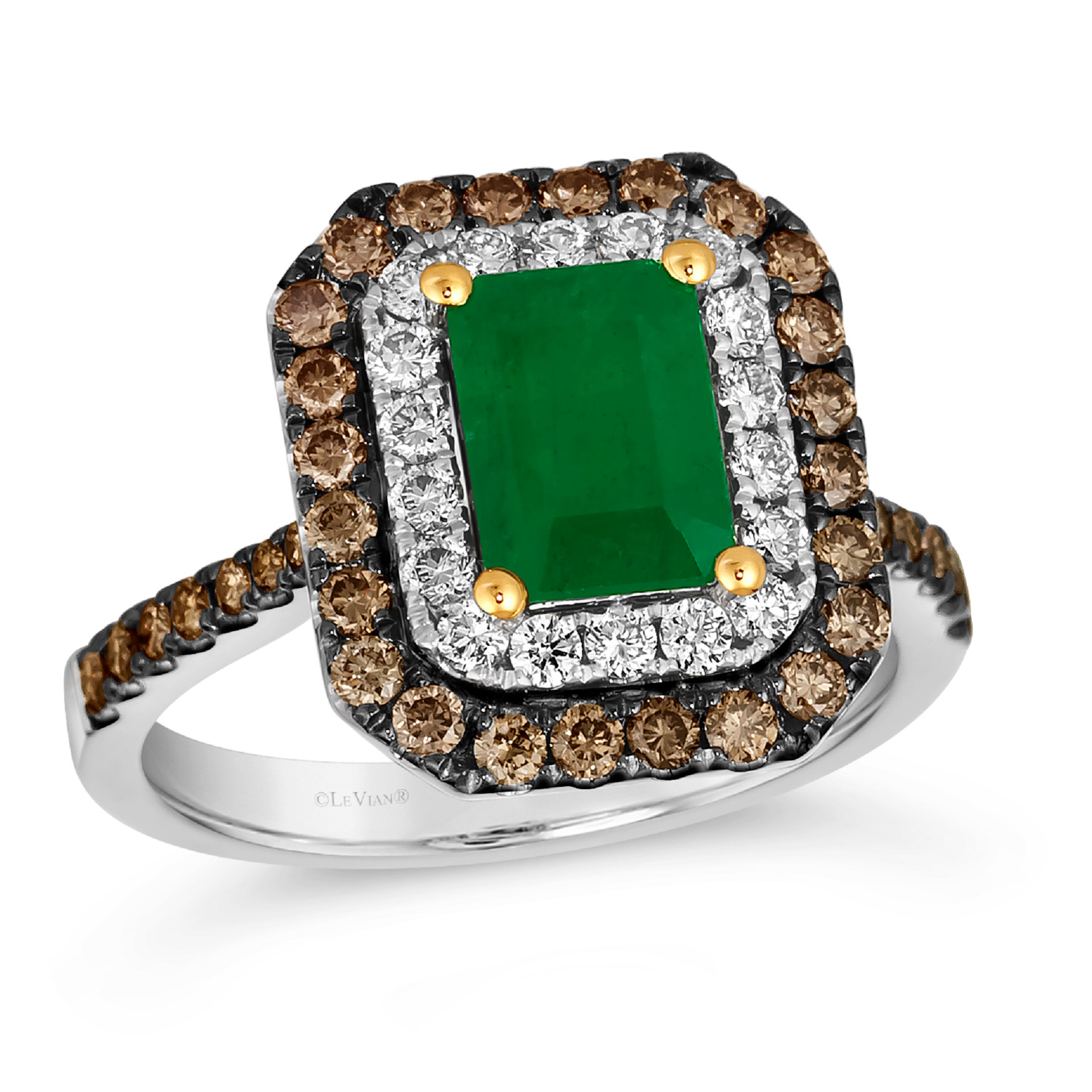 Le Vian(R) Emerald Costa Smeralda Emeralds(tm) 7/8ctw Chocolate Diamonds(R) and Nude Diamonds(tm) 14k Vanilla Gold(R) Ring -  FRBU 6