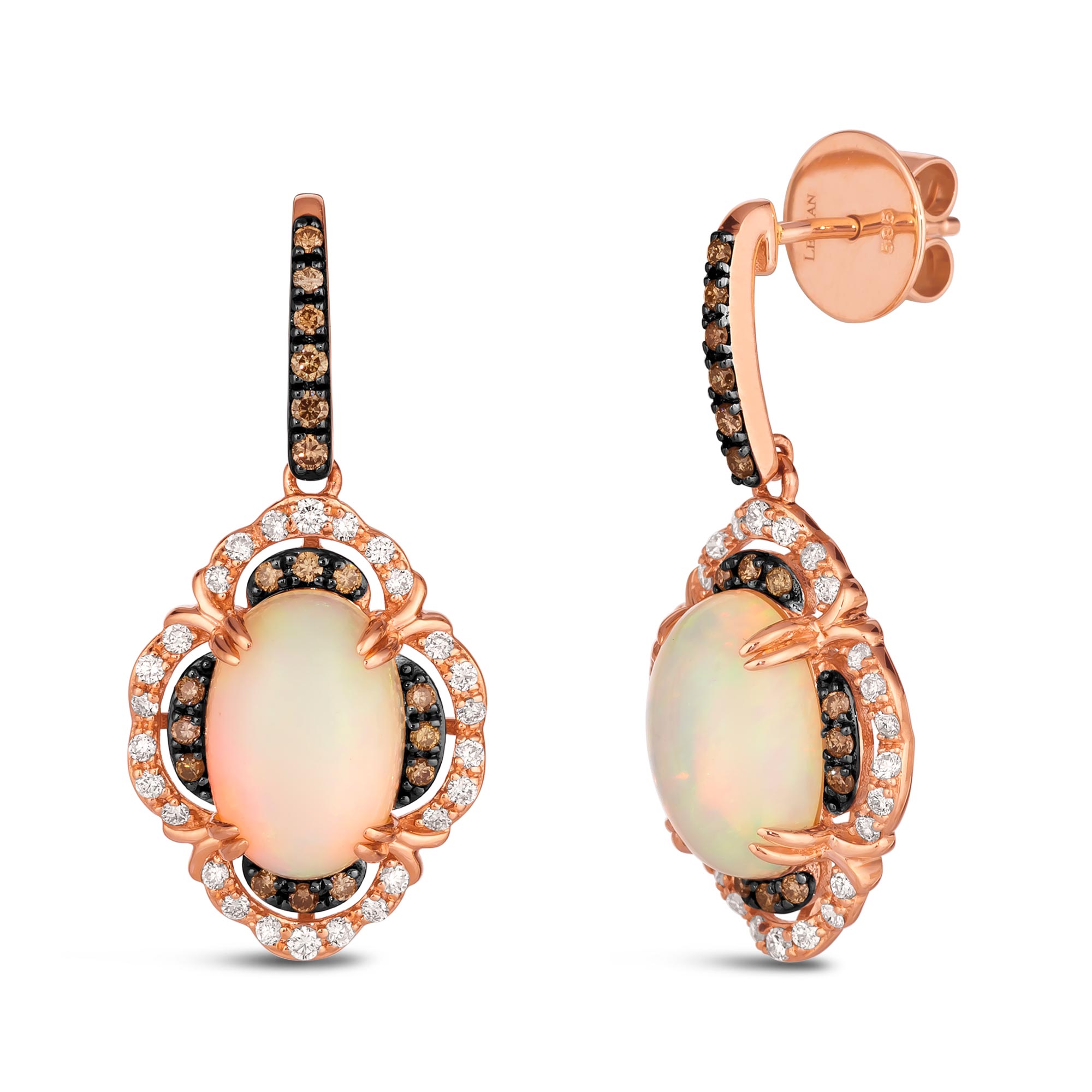 Le Vian(R) Neopolitan Opal(tm) 5/8ctw Vanilla Diamonds(R) and Chocolate Diamonds(R) 14k Strawberry Gold(R) Halo Earrings