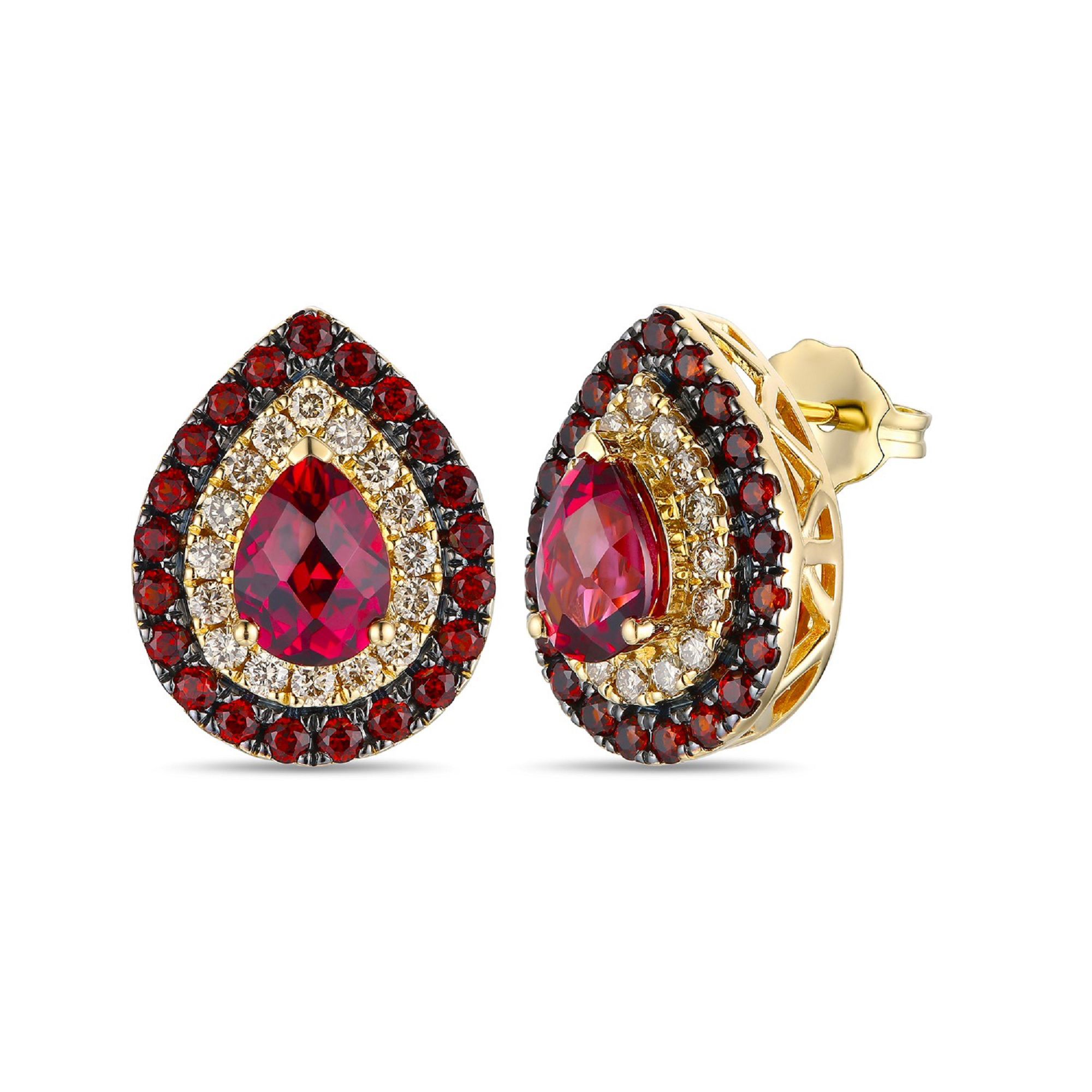 Le Vian(R) Pear Raspberry Rhodolite(R) 1/3ctw Nude Diamonds(tm) and Garnet 14k Honey Gold(tm) Earrings -  TSNG 14