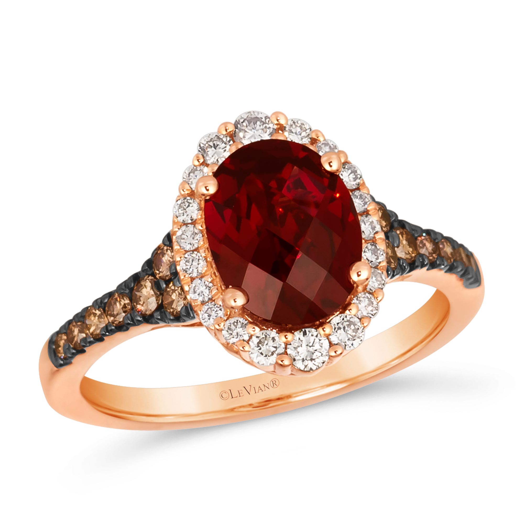 Le Vian(R) Pomegranate Garnet(tm) 3/8ctw Nude Diamonds(tm) and Chocolate Diamonds(R) 14k Strawberry Gold(tm) Ring | Size 7 -  TSSK 25