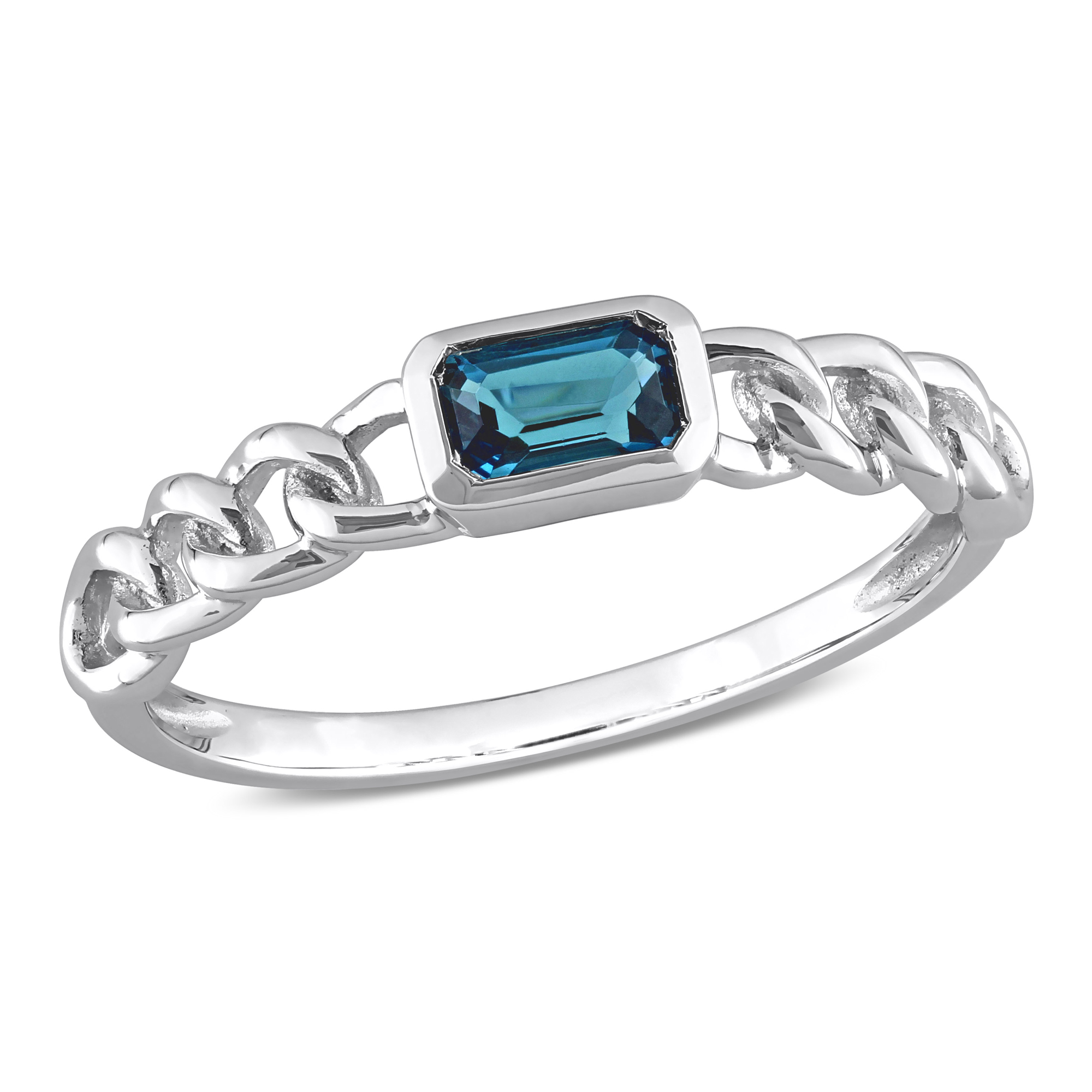 London Blue Topaz White Gold Chain Link Stackable Ring | Size 7